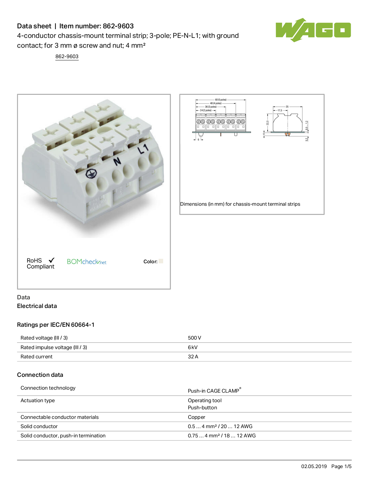 Wago 862-9603 Data Sheet