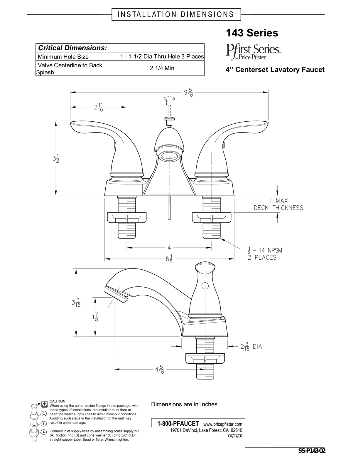 Pfister G143-6100 User Manual