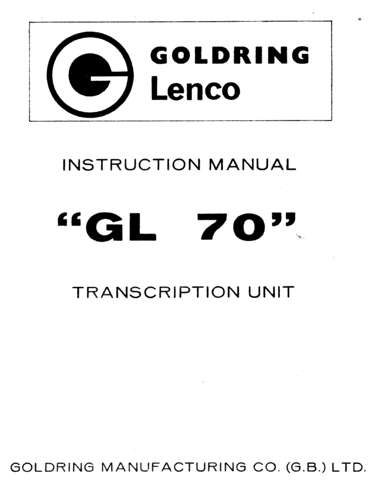 Goldring GL-70 Owners manual