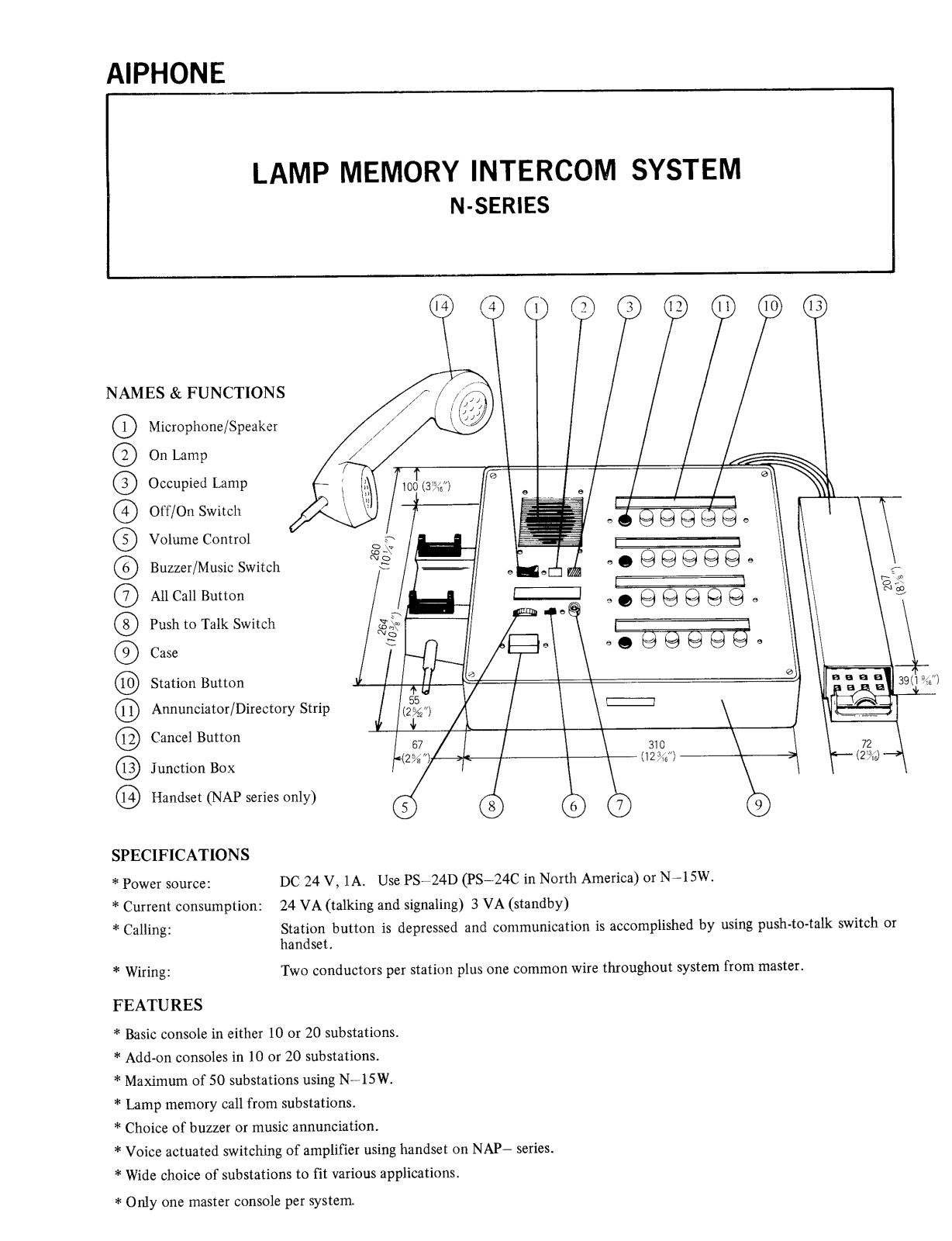 Aiphone N Series Instruction