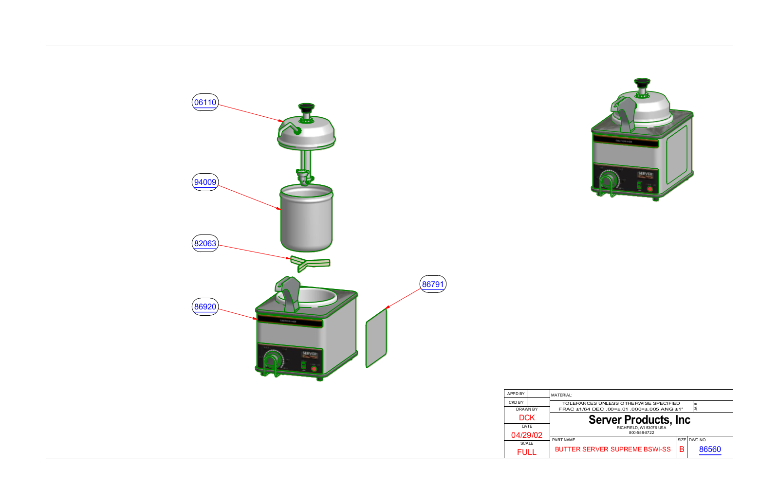 Server 86560 PARTS LIST