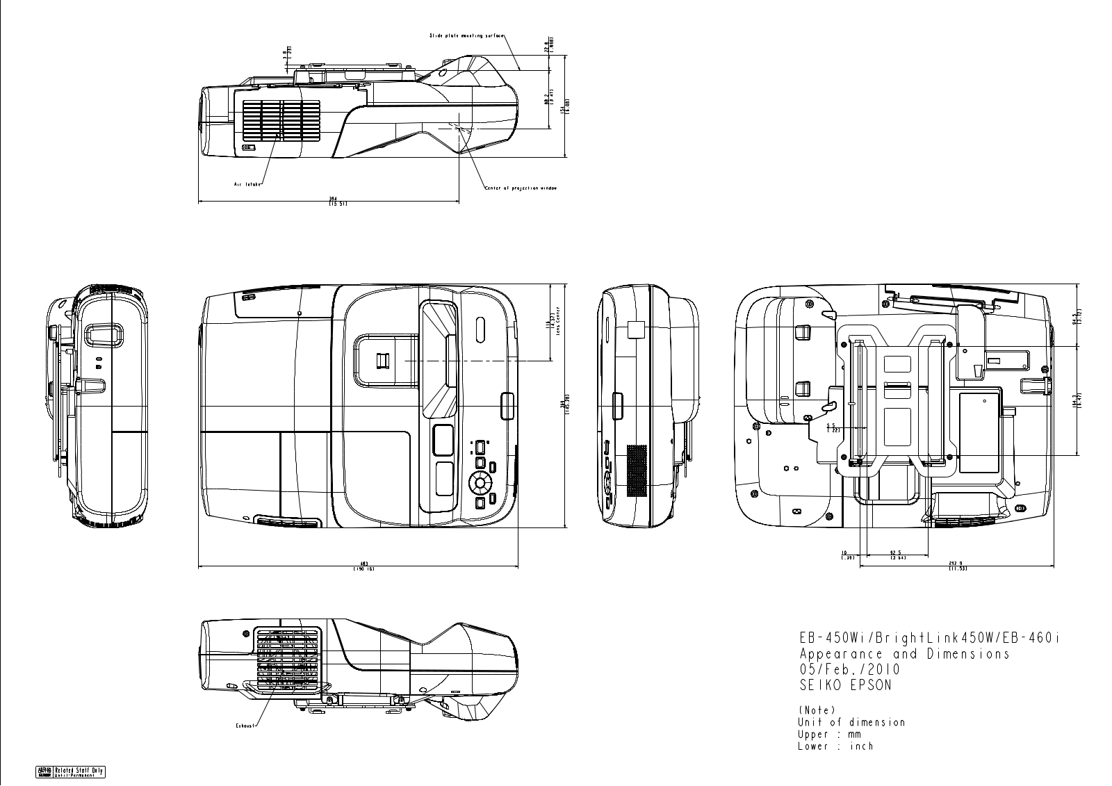 Epson BrightLink 450Wi Dimensional Drawings