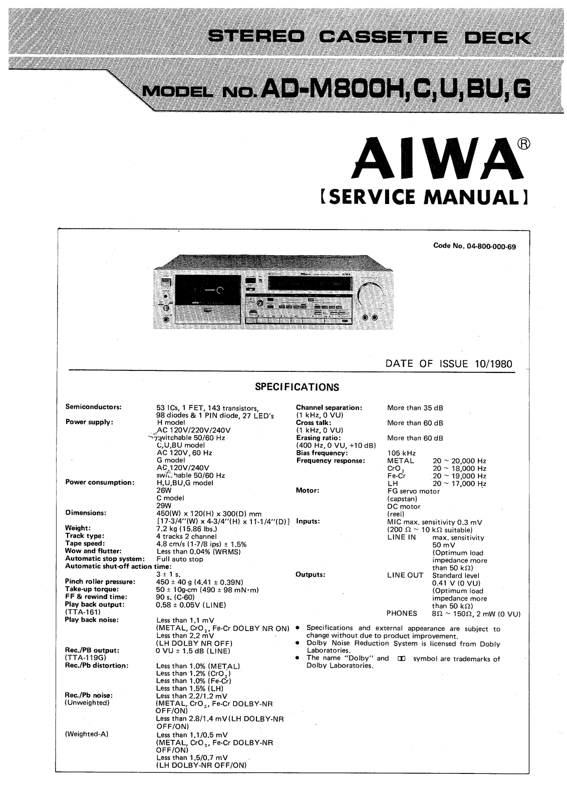 Aiwa ad-m800h Service Manual