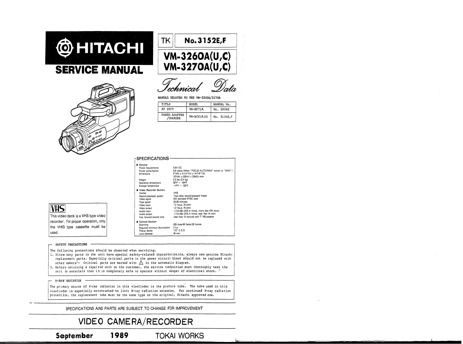 Hitachi VM3260A Service Manual