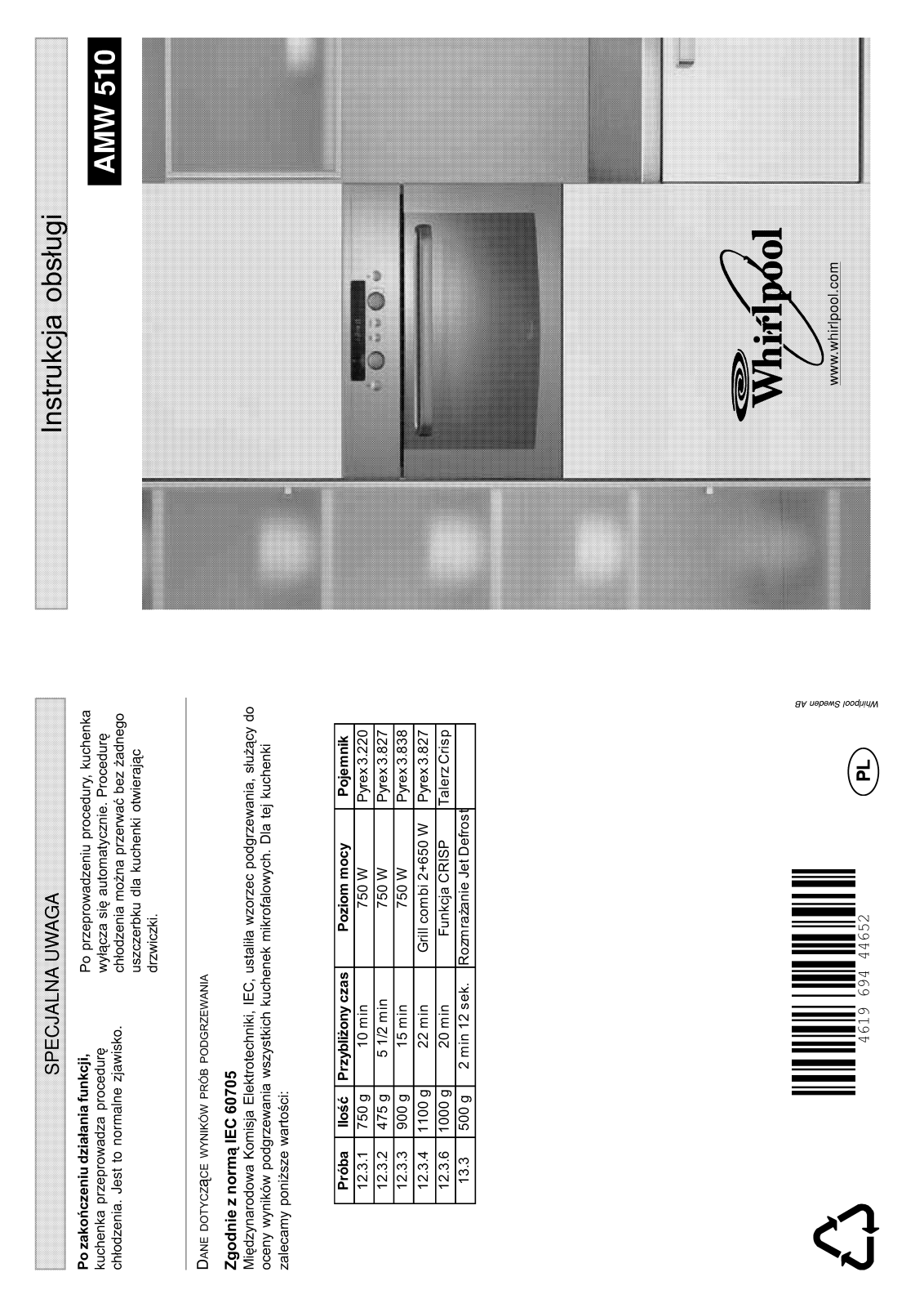 WHIRLPOOL AMW 510 IX User Manual