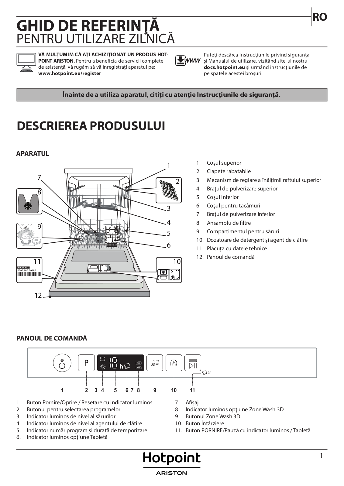 HOTPOINT/ARISTON HIC 3C33 CW Daily Reference Guide