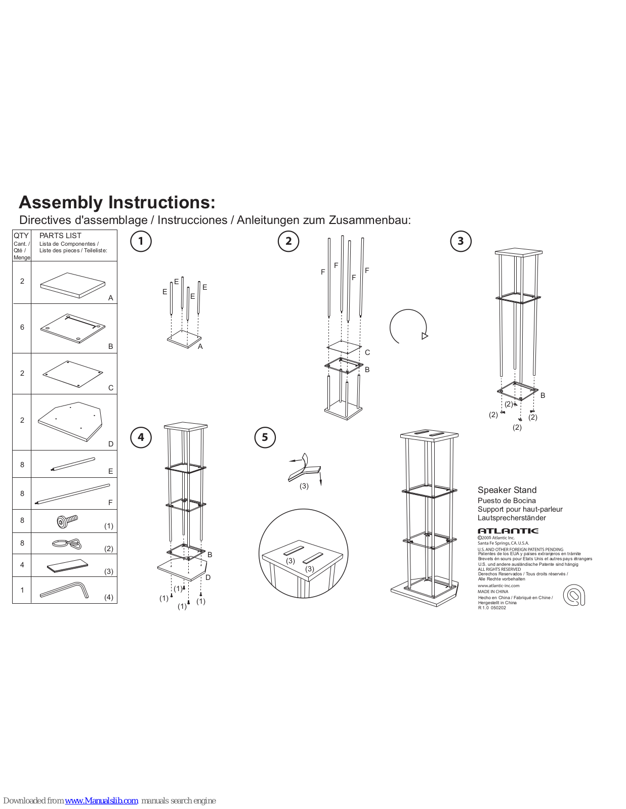 Atlantic Speaker Stand 050202, 50202 Assembly Instructions Manual