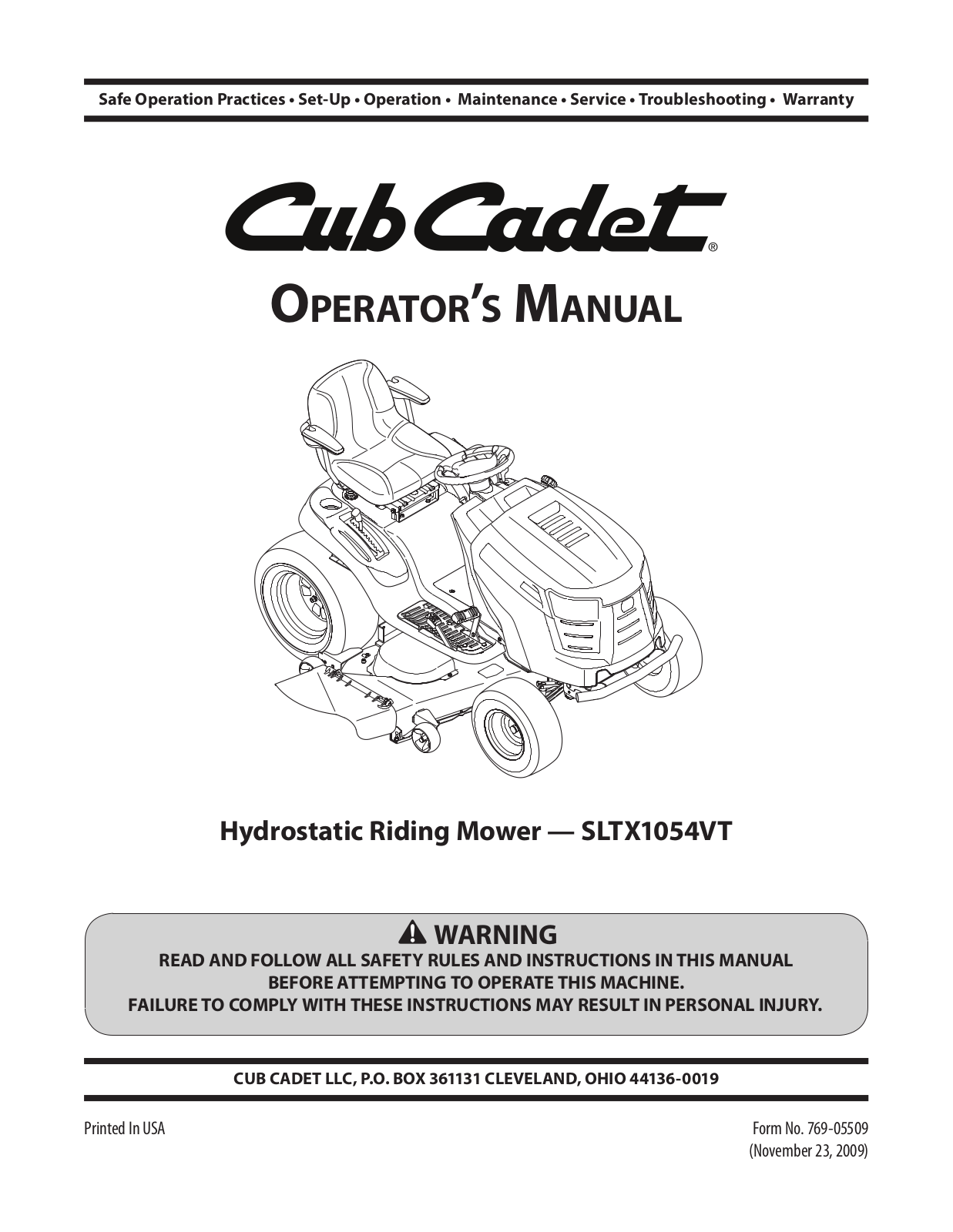 Cub cadet SLTX1054VT User Manual