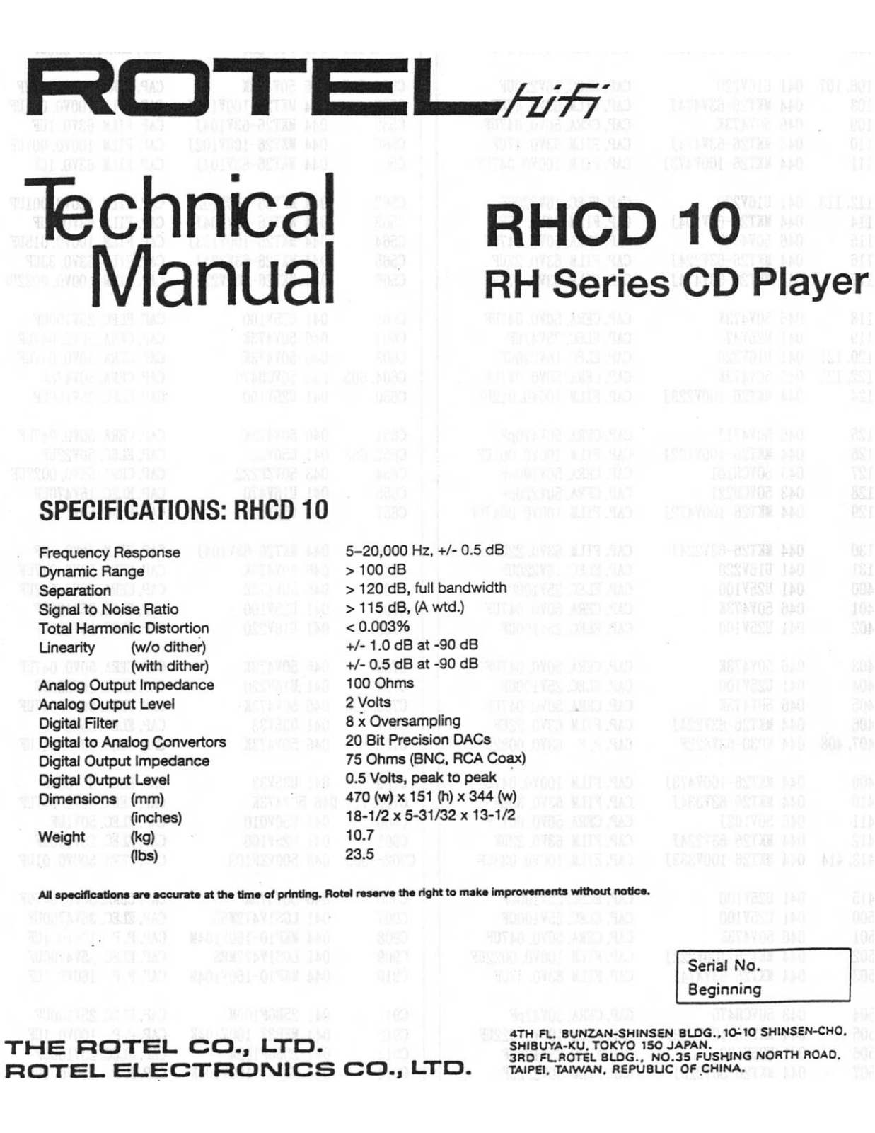 Rotel RHCD-10 Service manual