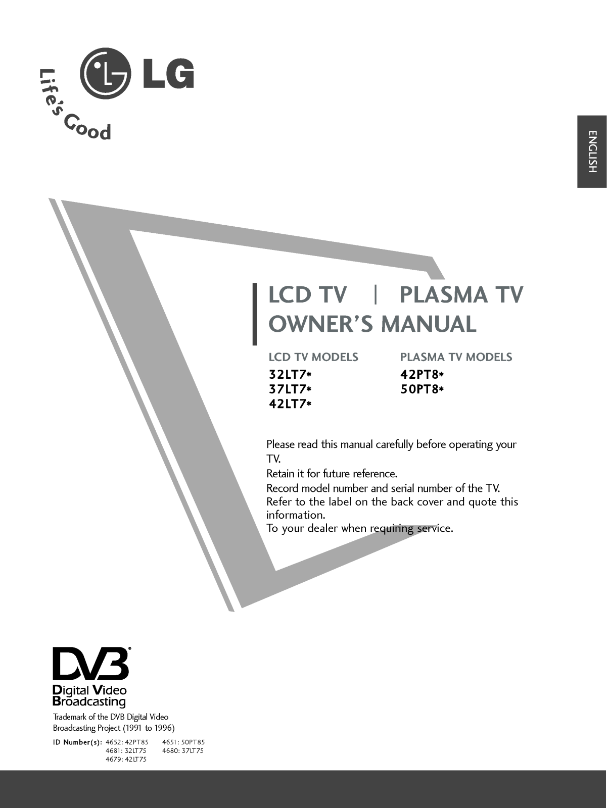 LG 42PT85 User Manual