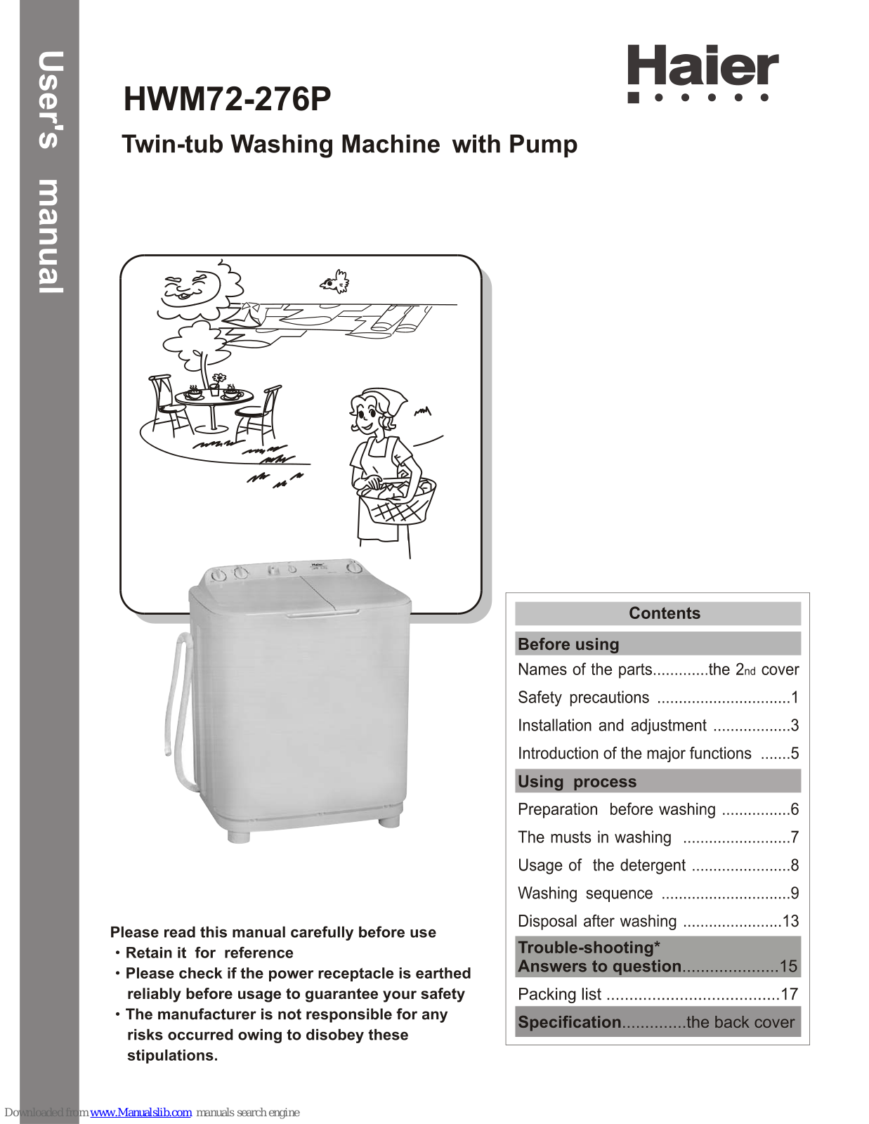 Haier XPB72-276S, HWM72-276P User Manual