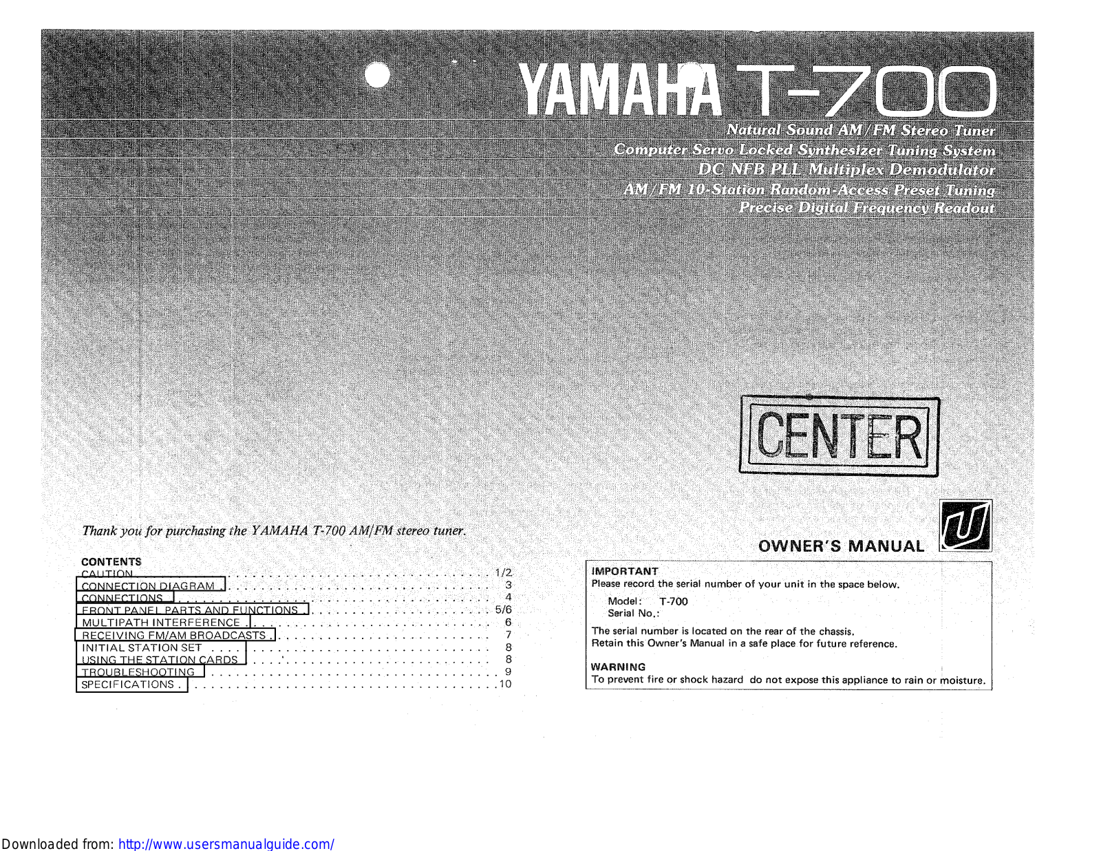 Yamaha Audio T-700 User Manual