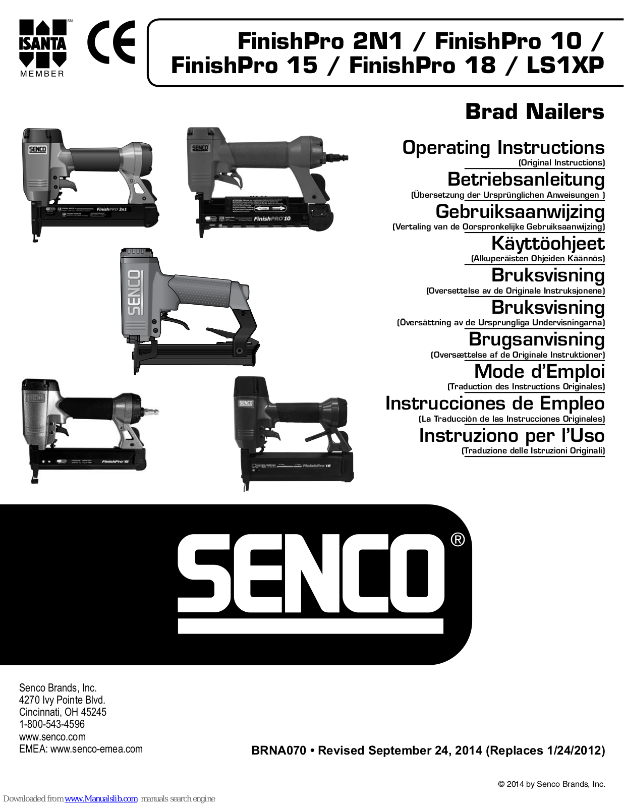 Senco FinishPro 2N1, FinishPro 15, FinishPro 18, LS1XP, FinishPro 10 Operating Instructions Manual