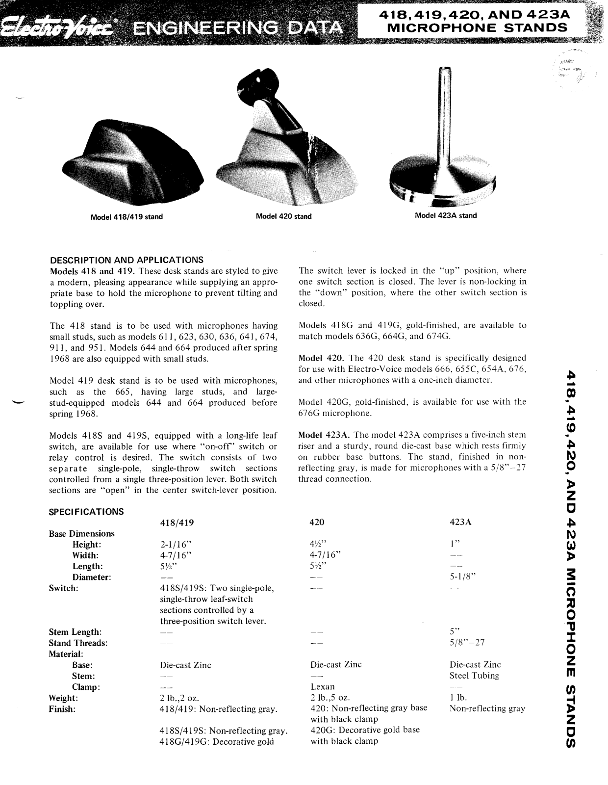 Electro-Voice 423A, 420, 418, 419 User Manual