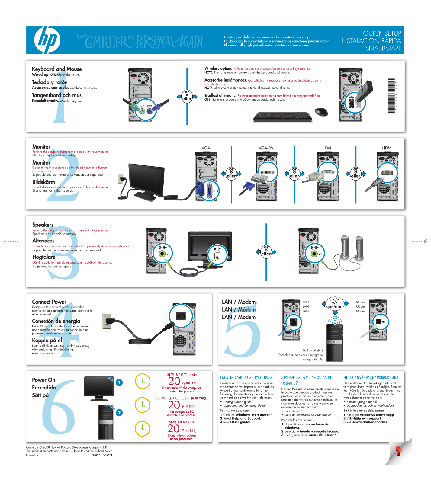 Hp PAVILION ELITE M9543, PAVILION ELITE M9565 SETUP GUIDE