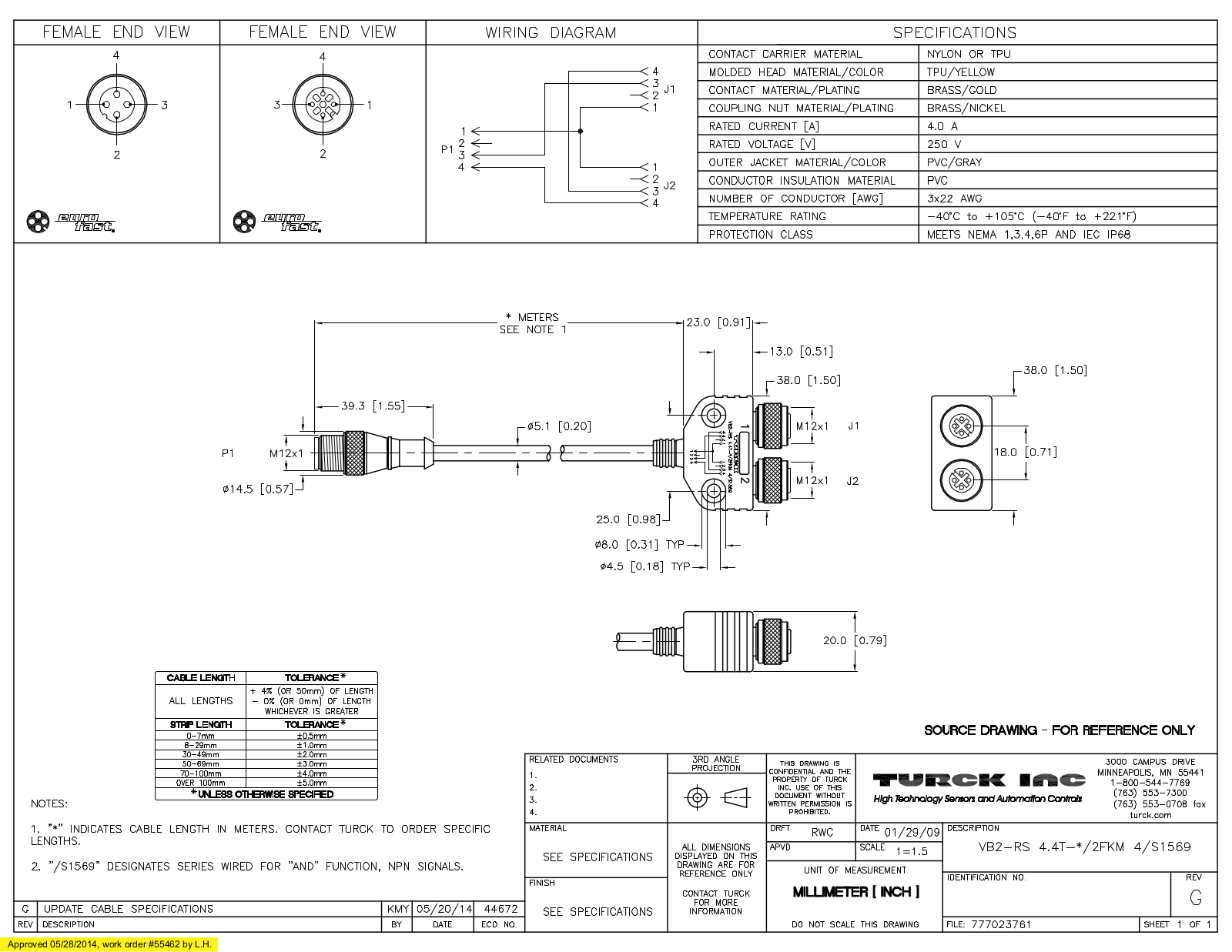 Turck VB2-RS4.4T-0.3/2FKM4S1569 Specification Sheet