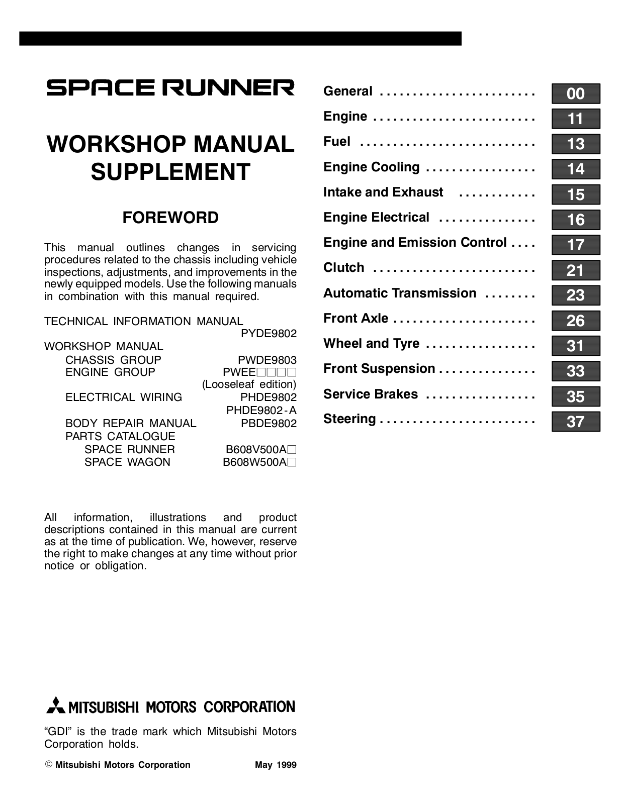 Mitsubishi Space Star 1999 User Manual