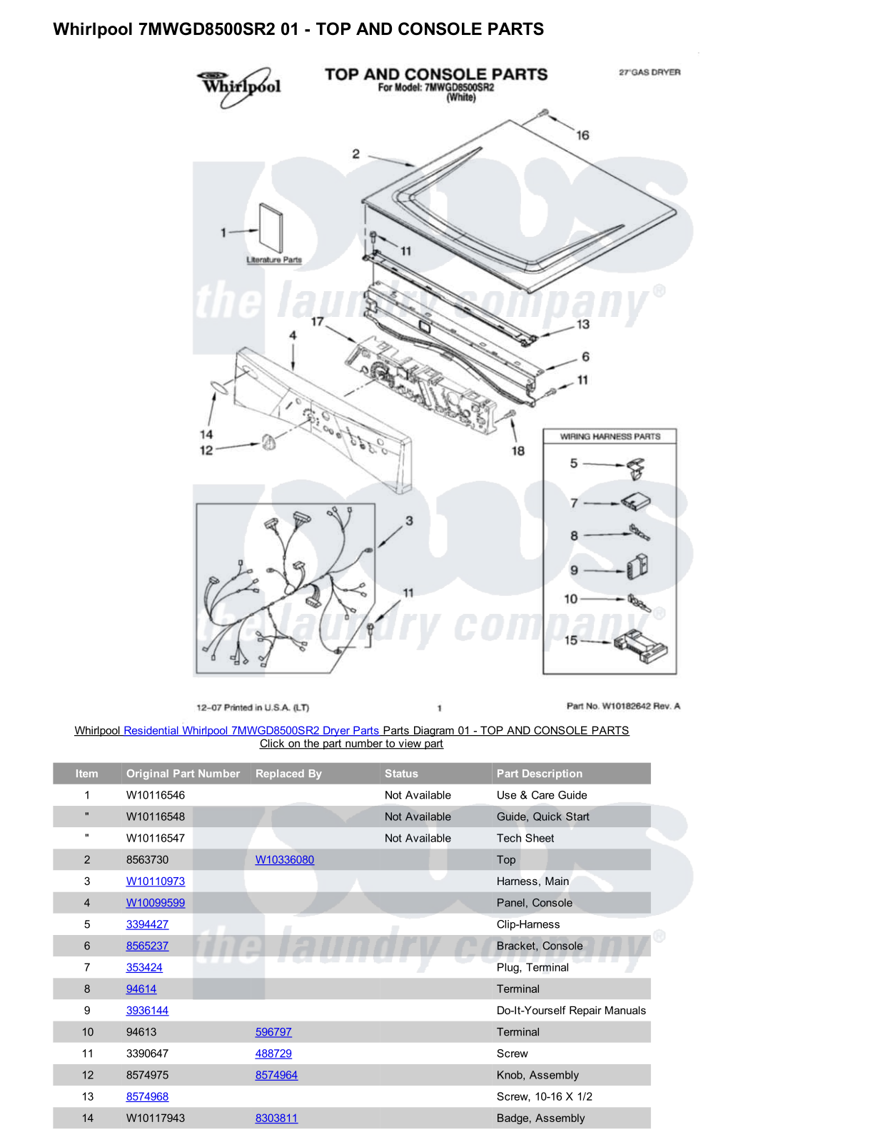 Whirlpool 7MWGD8500SR2 Parts Diagram