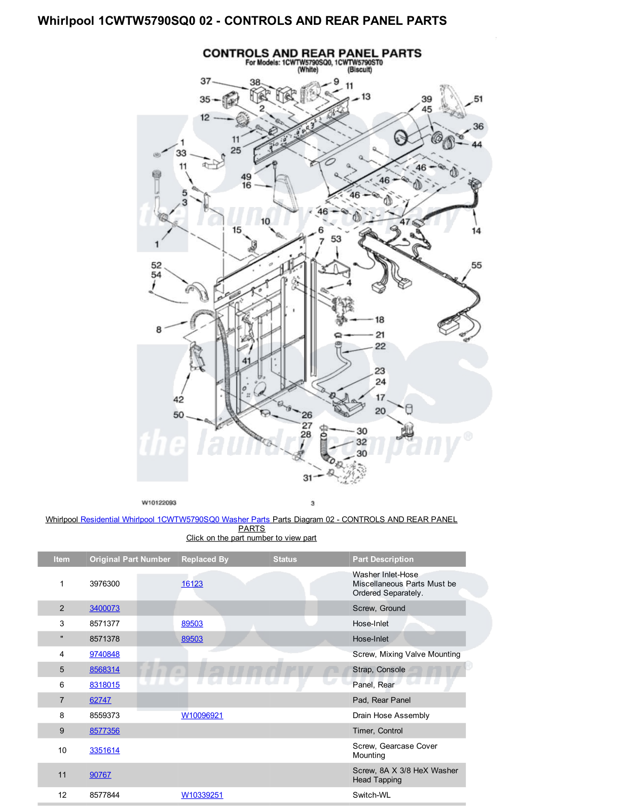 Whirlpool 1CWTW5790SQ0 Parts Diagram