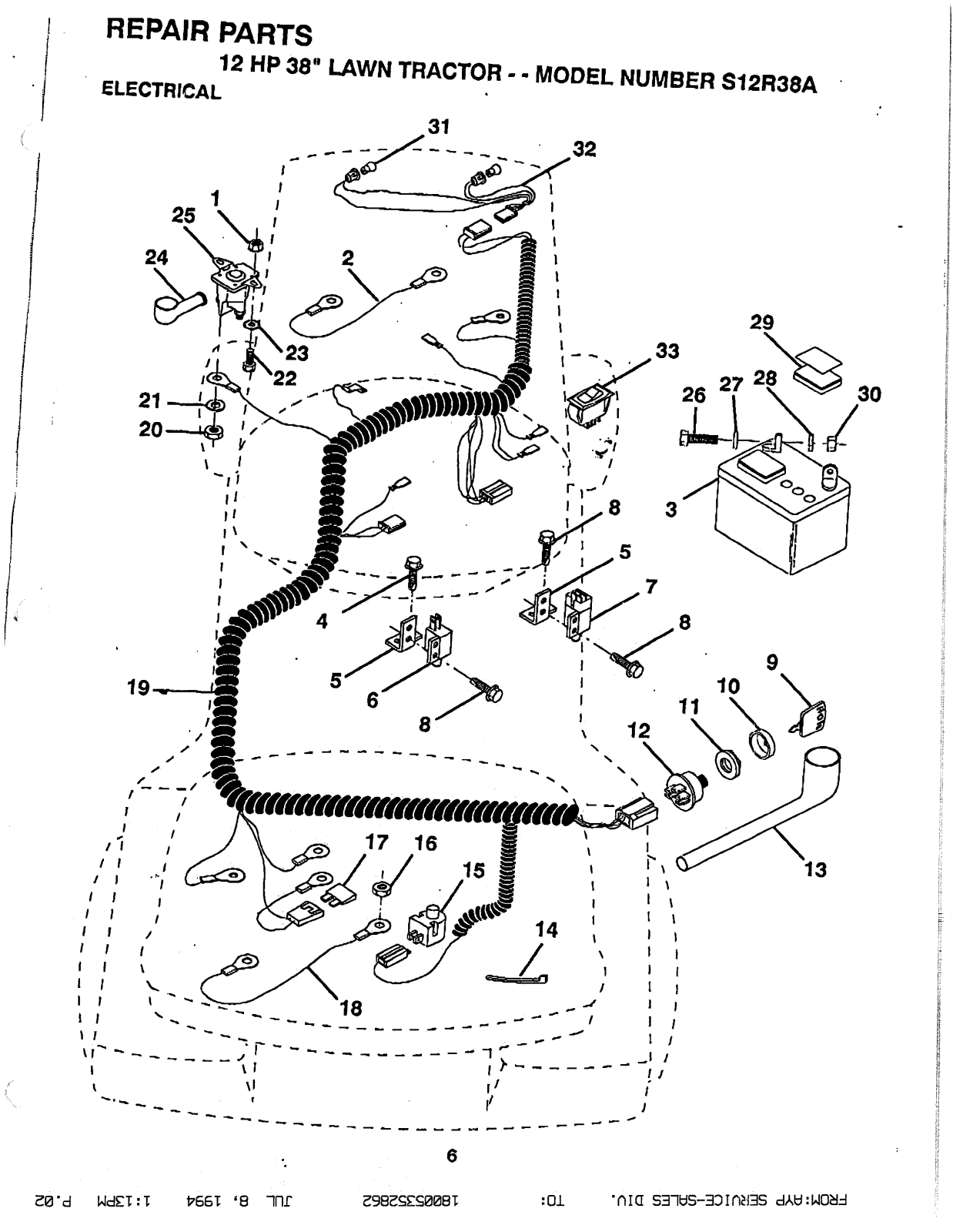 AYP SR12R38A Parts List