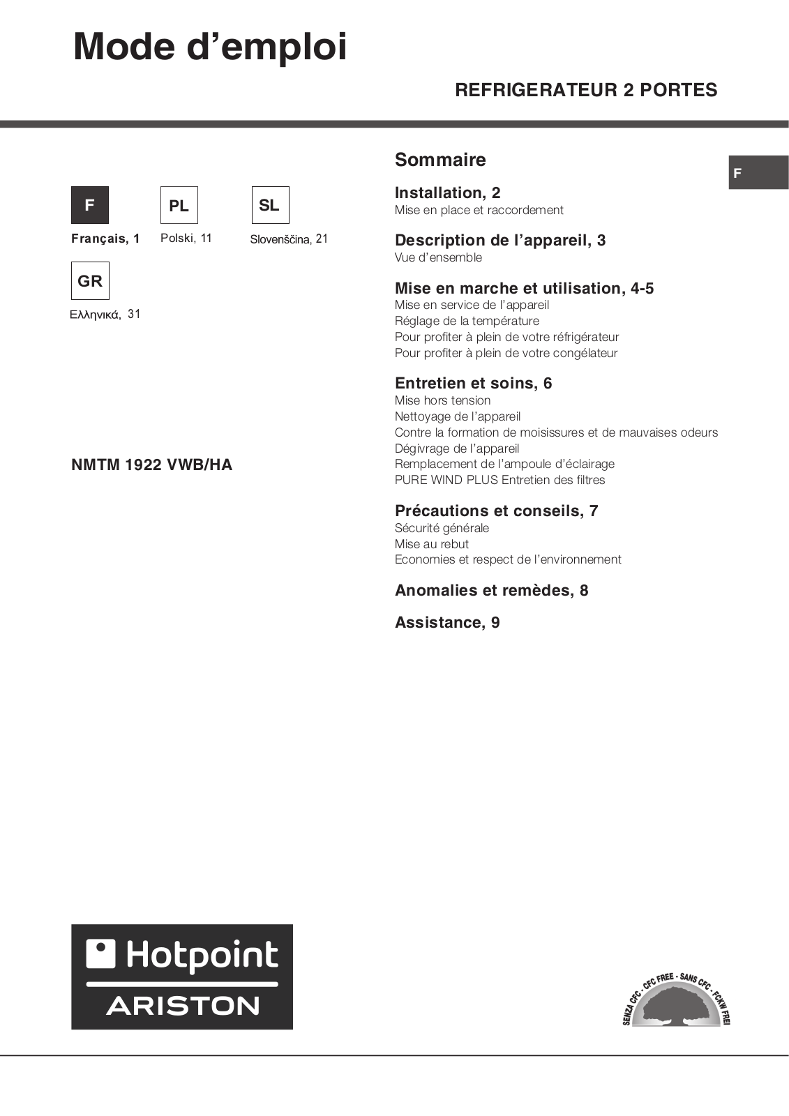 HOTPOINT NMTM 1922 VWB-HA User Manual