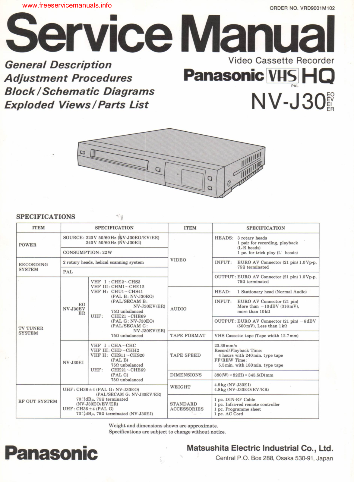 Panasonic nv-j30 Service Manual