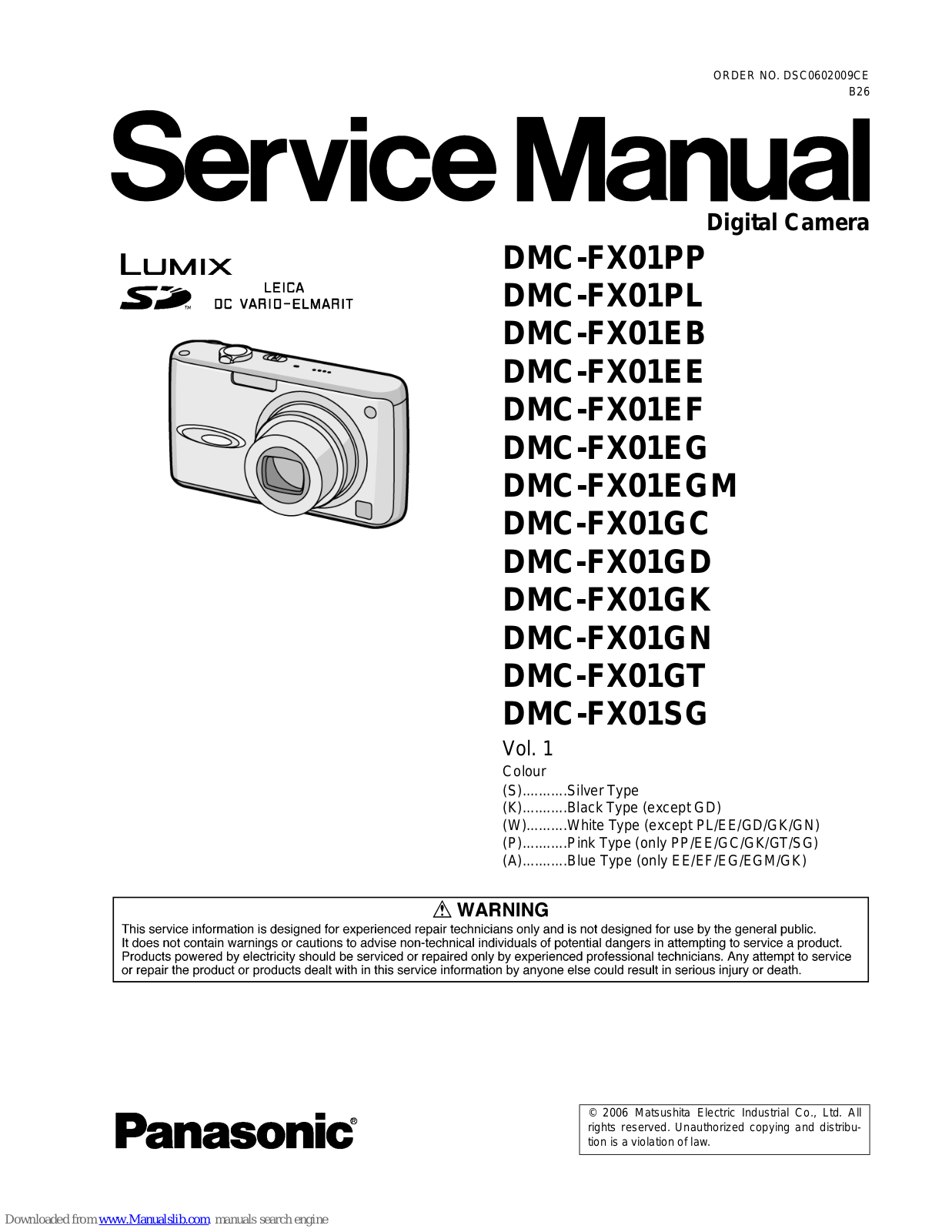 Panasonic DMC-FX01EF, DMC-FX01EG, DMC-FX01EGM, DMC-FX01GC, DMC-FX01GD Service Manual