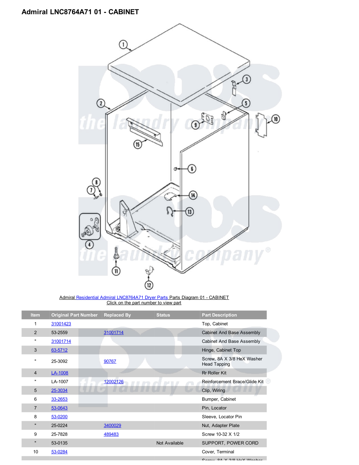 Admiral LNC8764A71 Parts Diagram