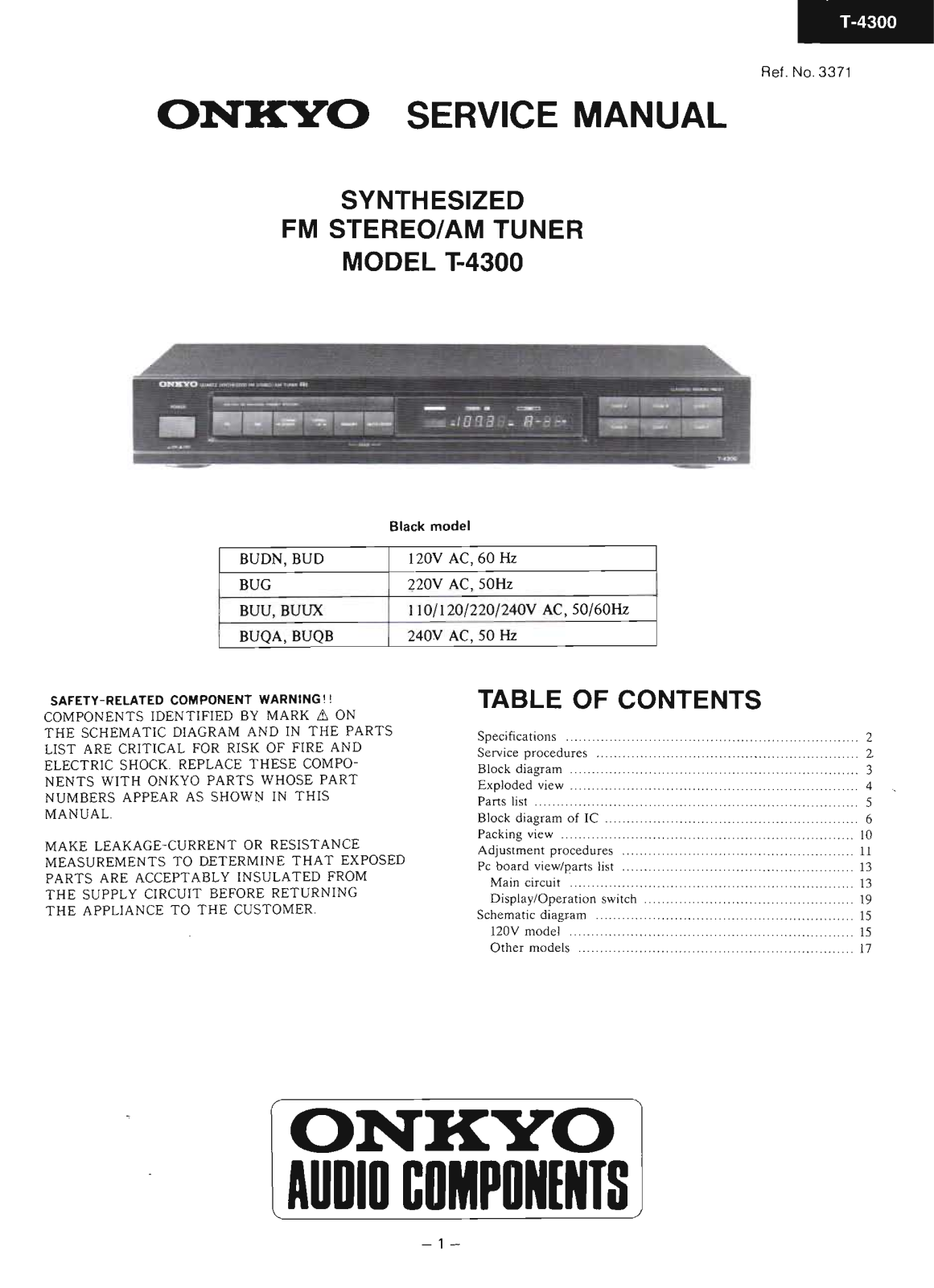 Onkyo T-4300 Service Manual