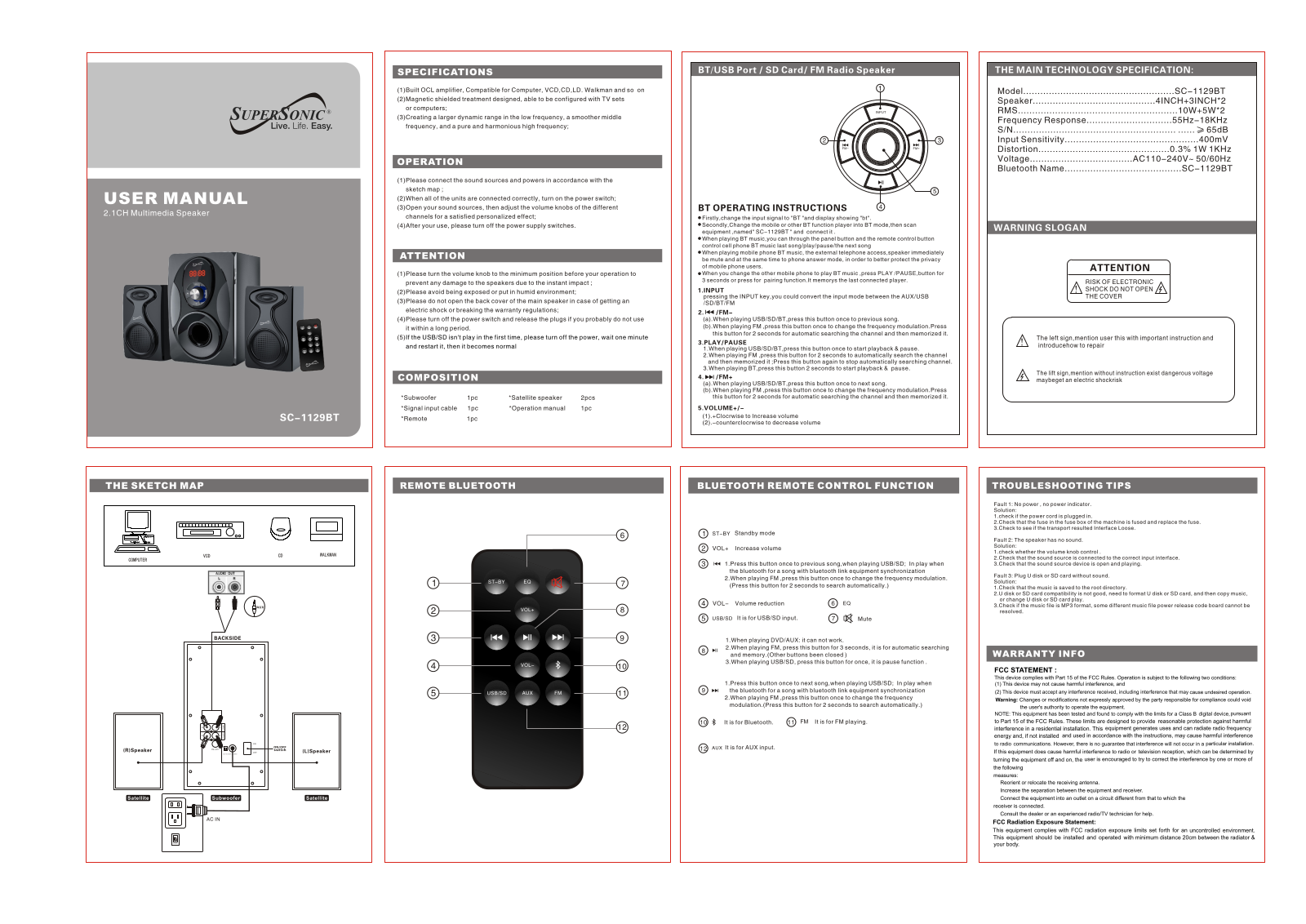 SUPERSONIC SC 1129BT Users Manual