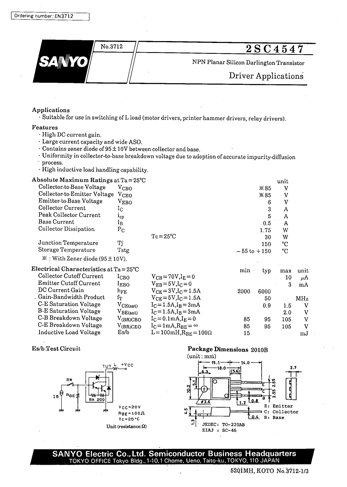 SANYO 2SC4547 Datasheet