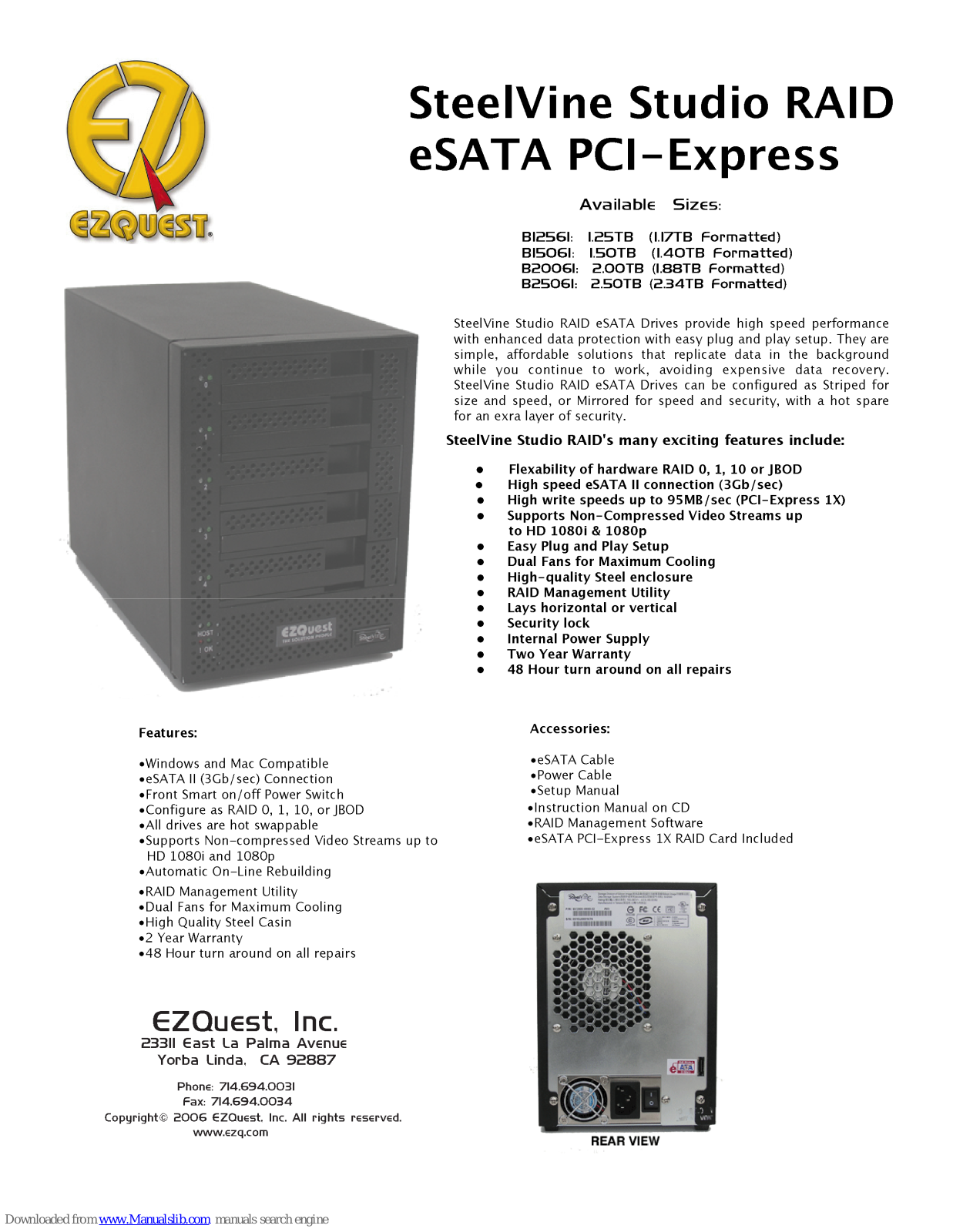 Ezquest B15061, B20061, B25061, B12561 Specification Sheet - ManualMachine.com