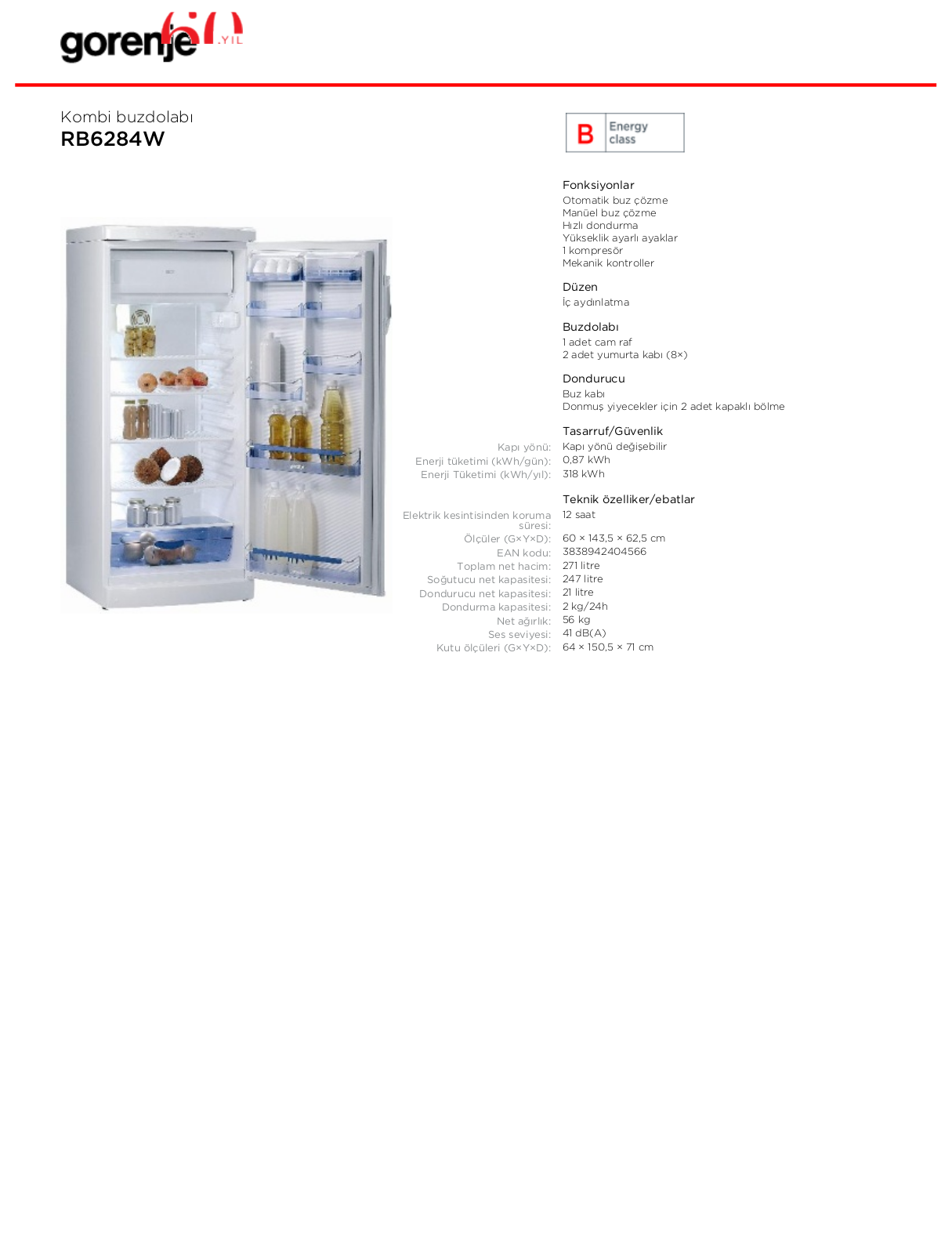 Gorenje RB6284W BROCHURE