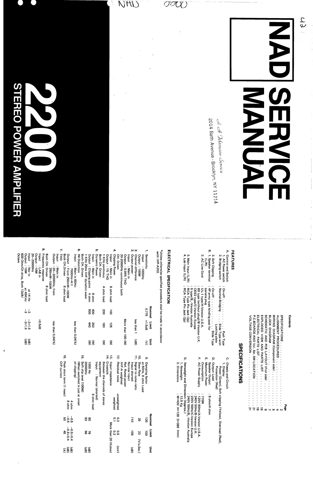 NAD 2200, D-2200 Owners manual