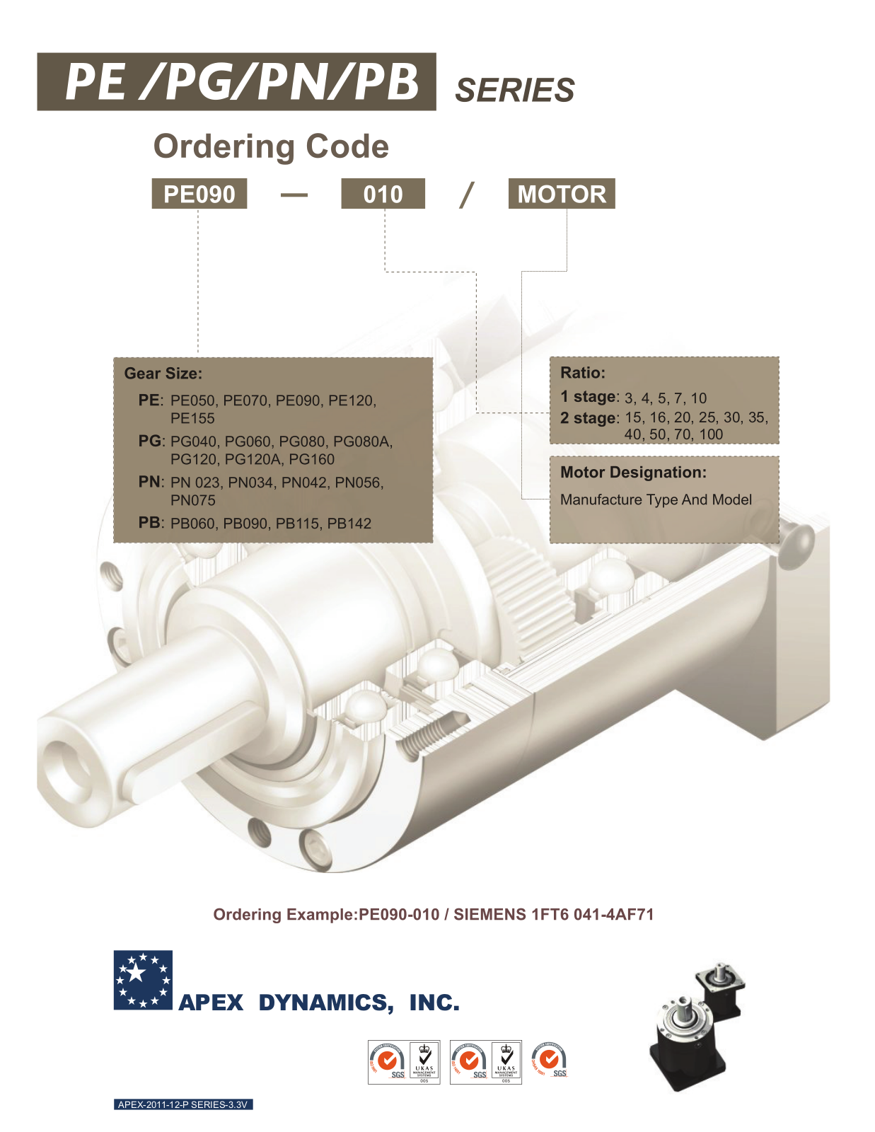 Apex Dynamics PB Series Part Numbering Designation