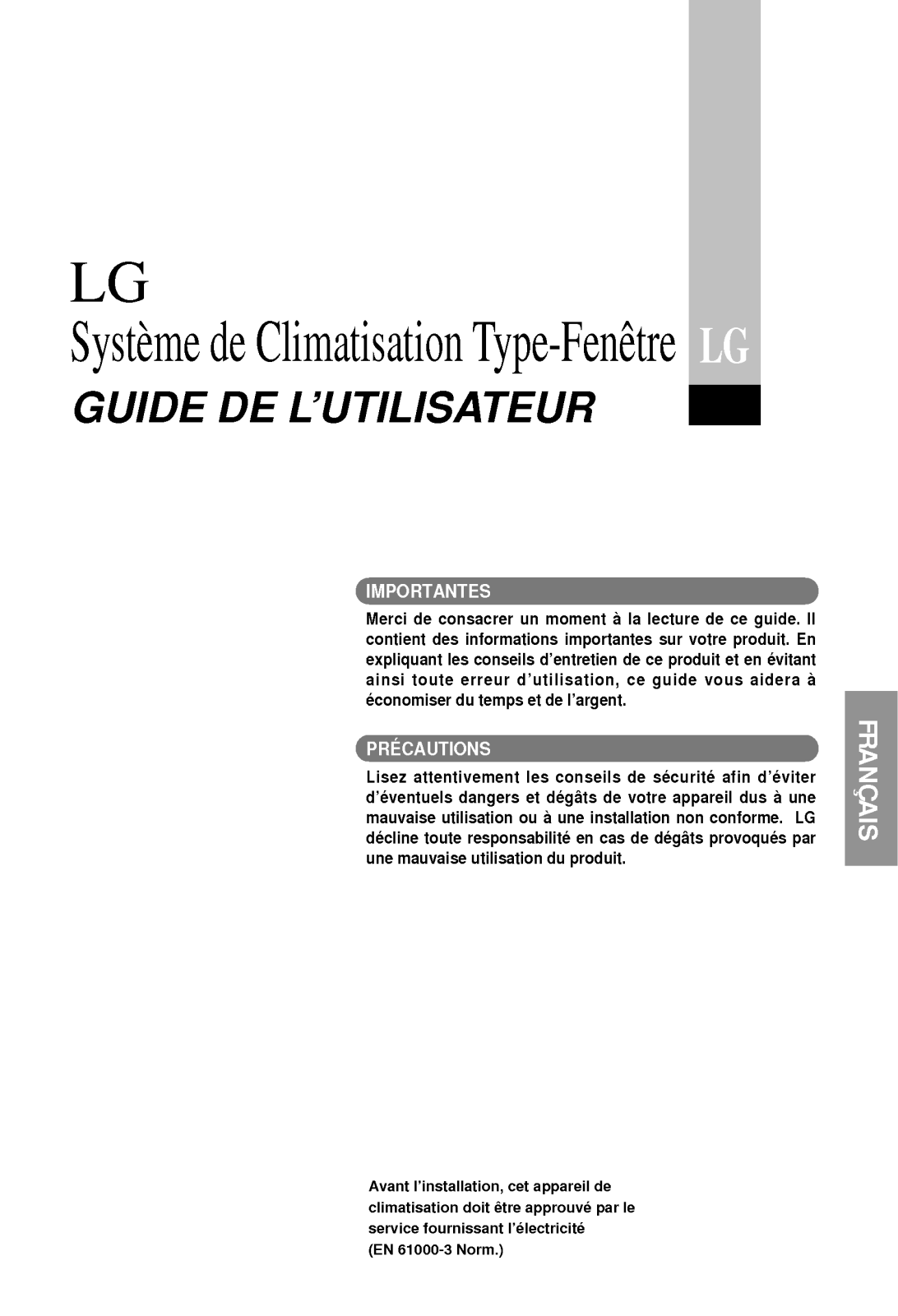 LG W12ACR SC0, LWN2260BFG, W09ACR SG0, W07ACR SG0, W18AC Manual
