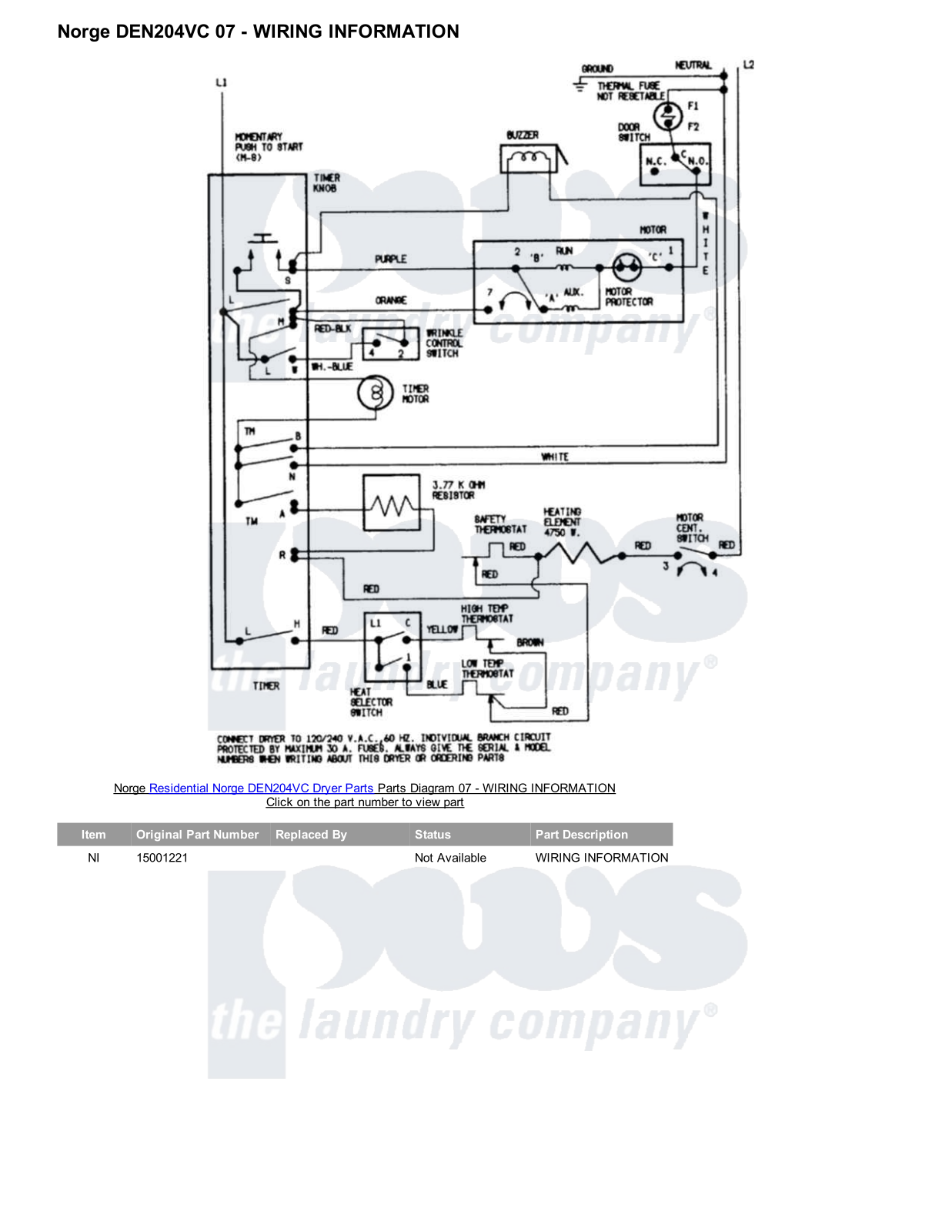 Norge DEN204VC Parts Diagram