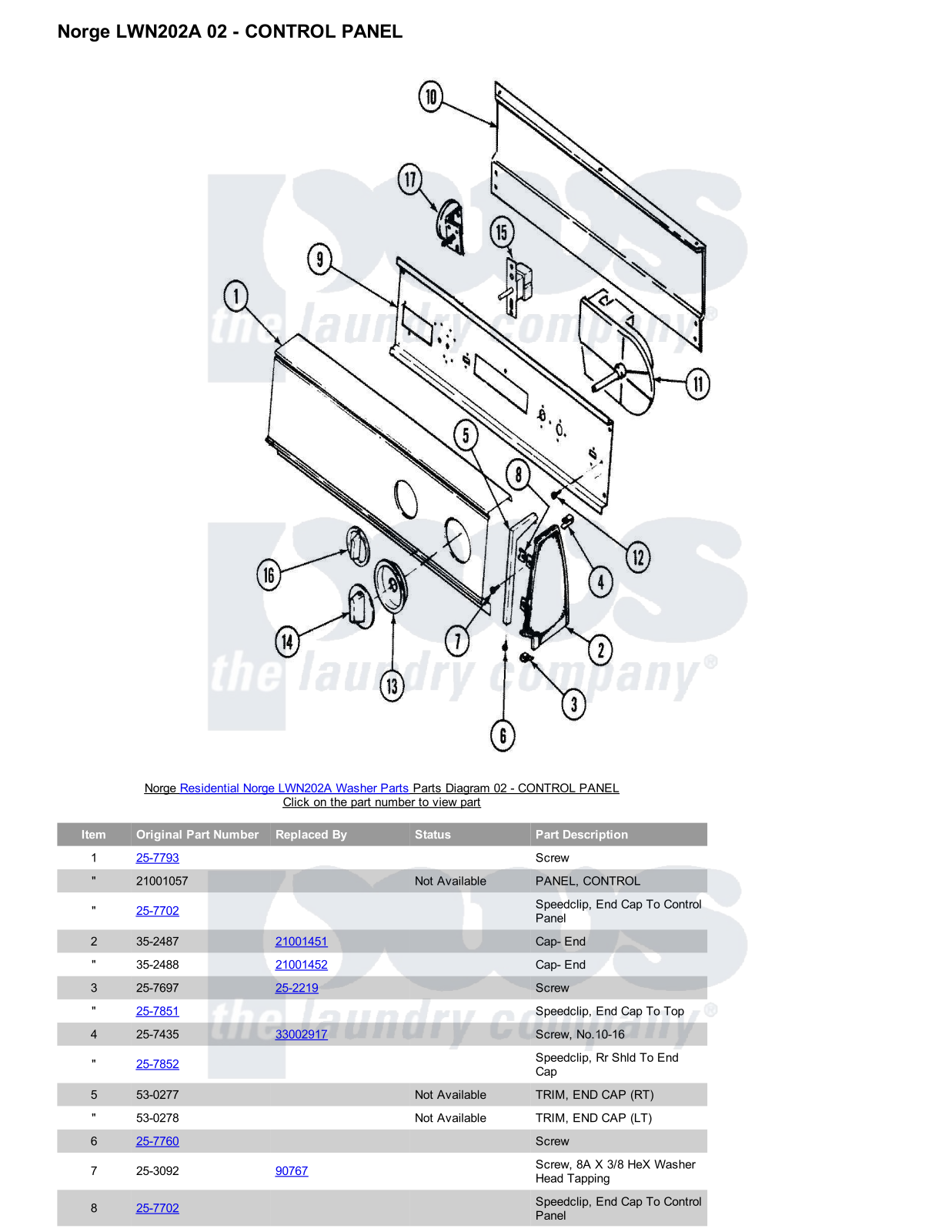 Norge LWN202A Parts Diagram