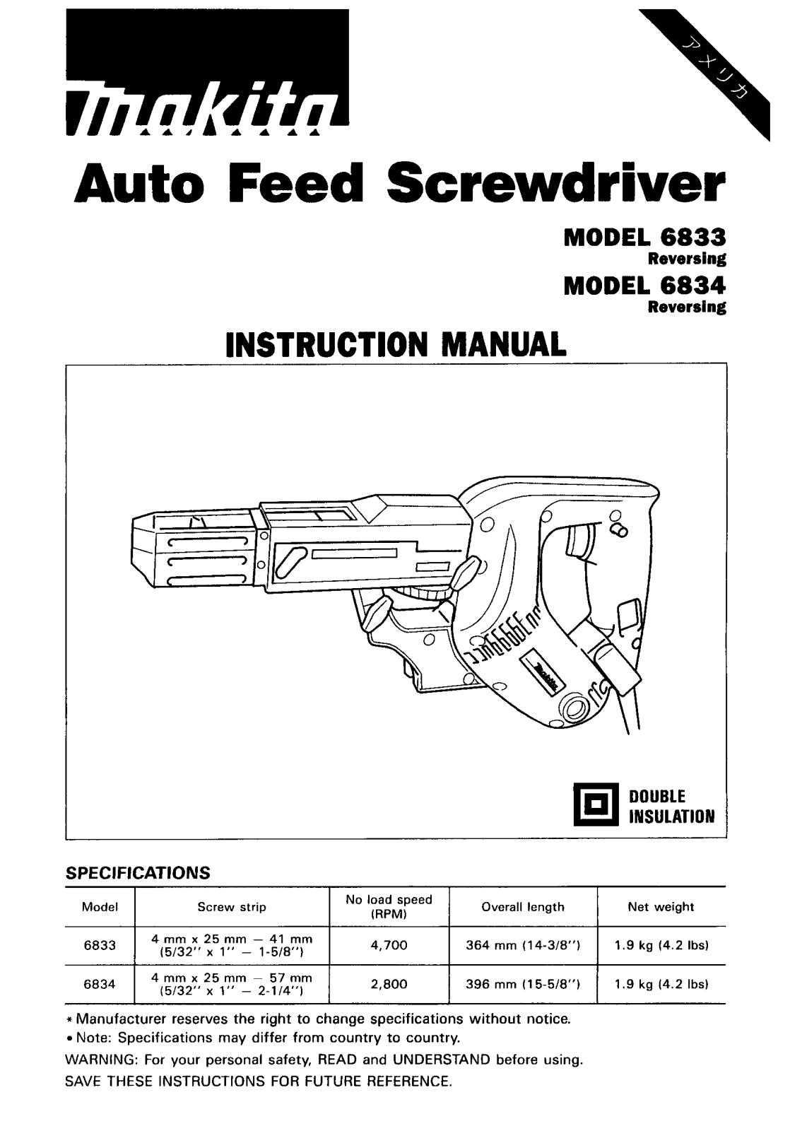 Makita 6833, 6834 User guide