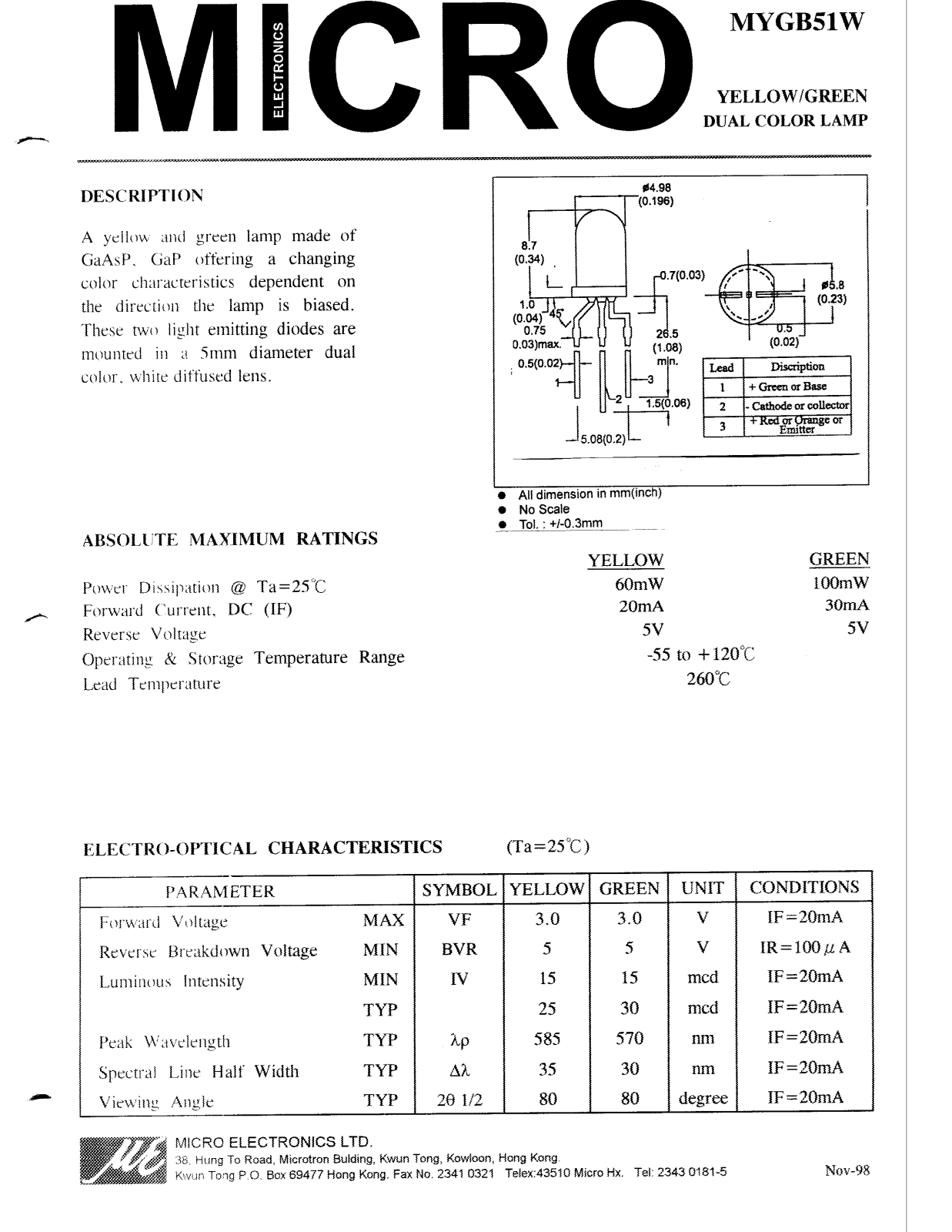 MICRO MYGB51W Datasheet