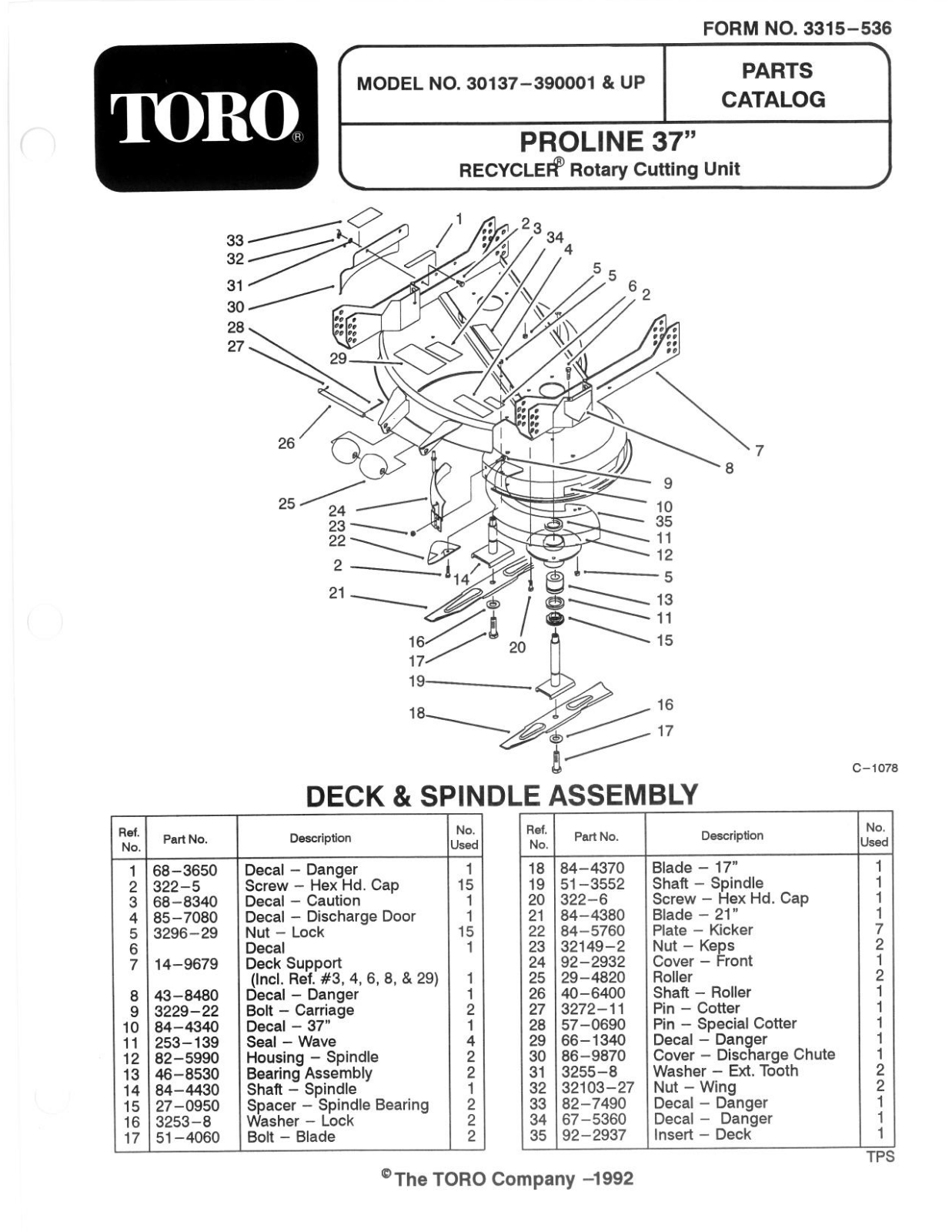 Toro 59137 Parts Catalogue