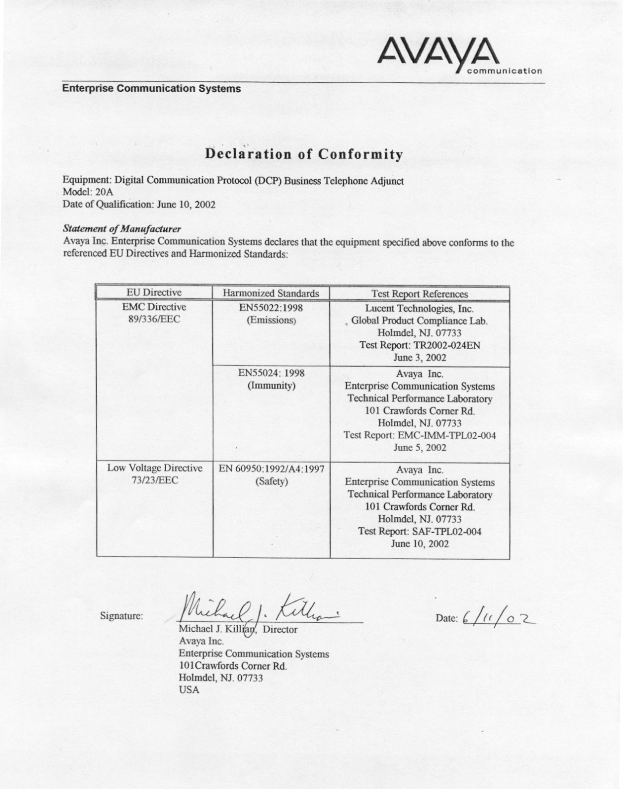 Avaya DCP Adjunct 20A User Manual