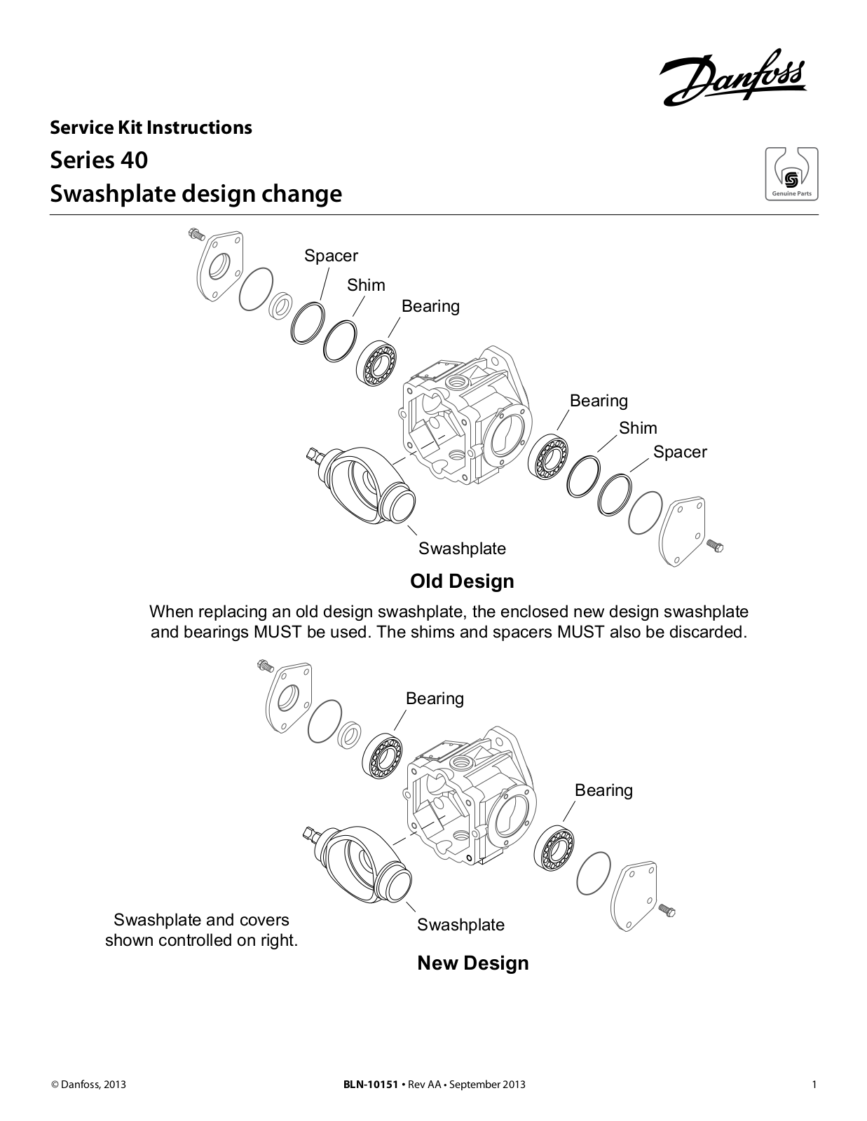 Danfoss Swashplate design change Installation guide