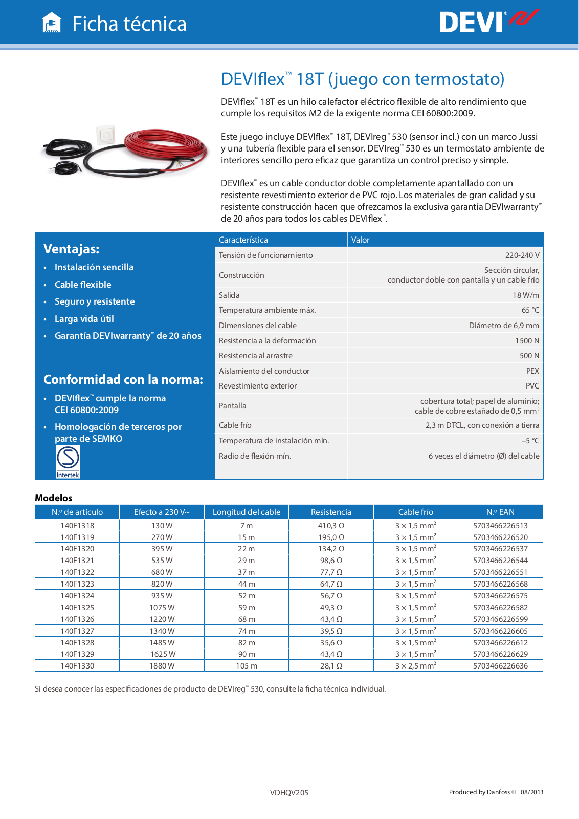 Danfoss DEVIflex 18T Data sheet