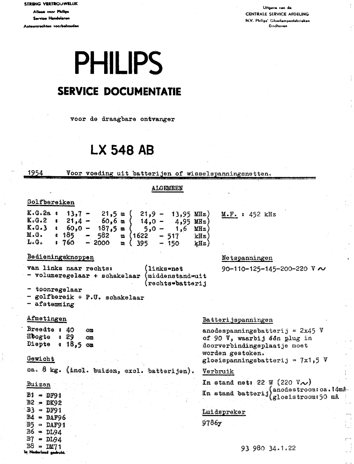 Philips LX-548-AB Service Manual