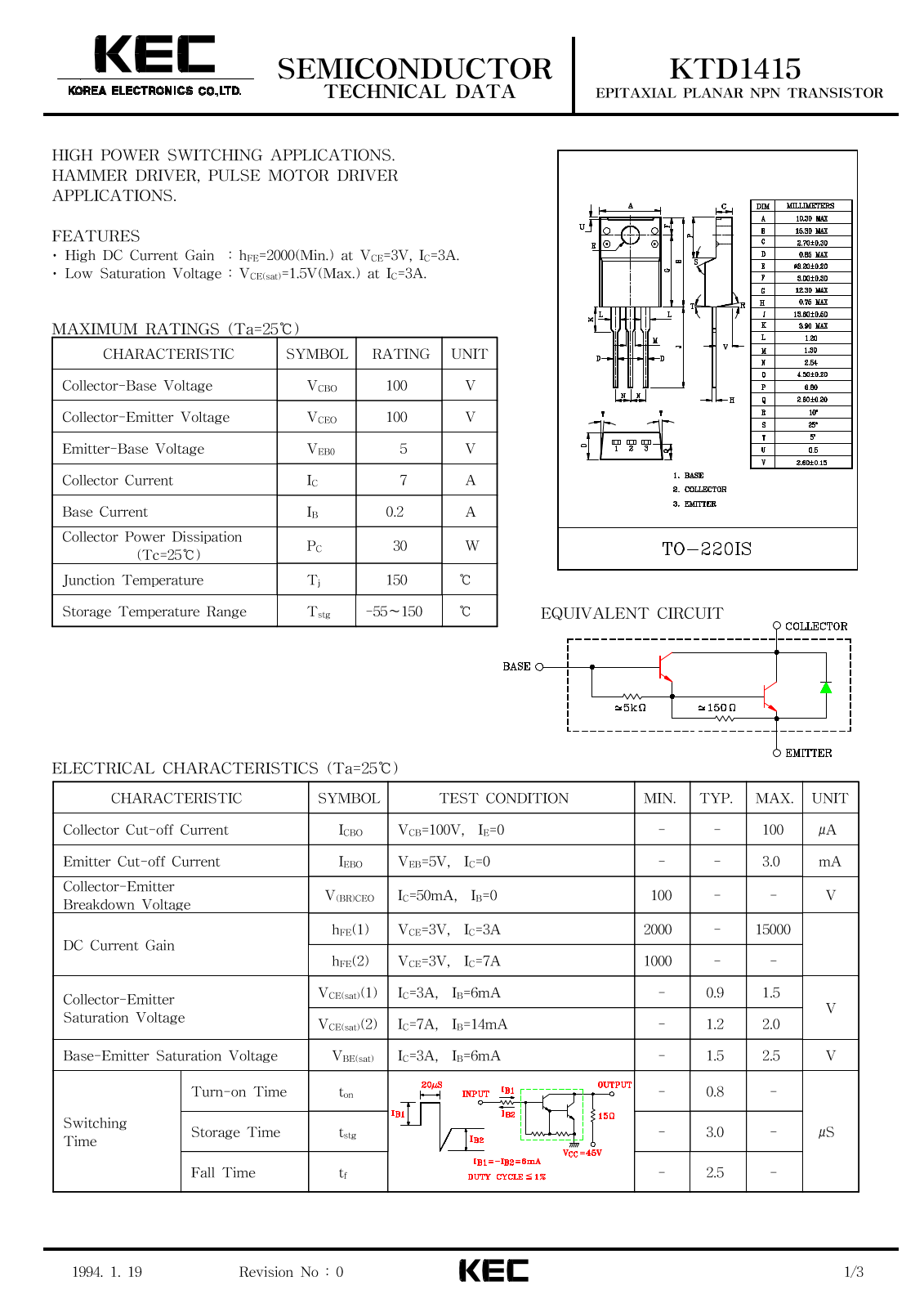 KEC KTD1415 Datasheet