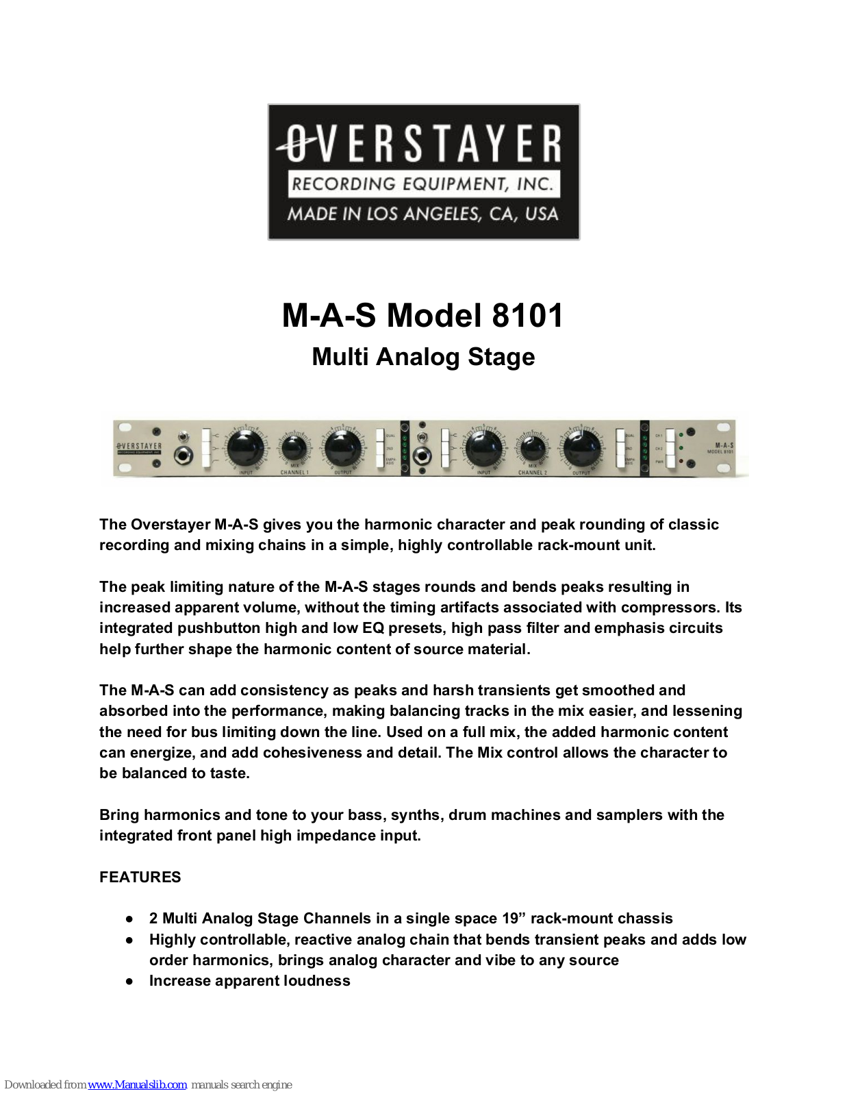 Overstayer M-A-S 8101 Instructions Manual