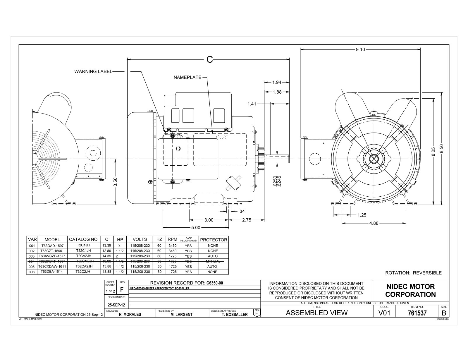 US Motors T2C1JH, T32C1JH, T2CA2JH, T32CA2JH, T32C2JH Dimensional Sheet