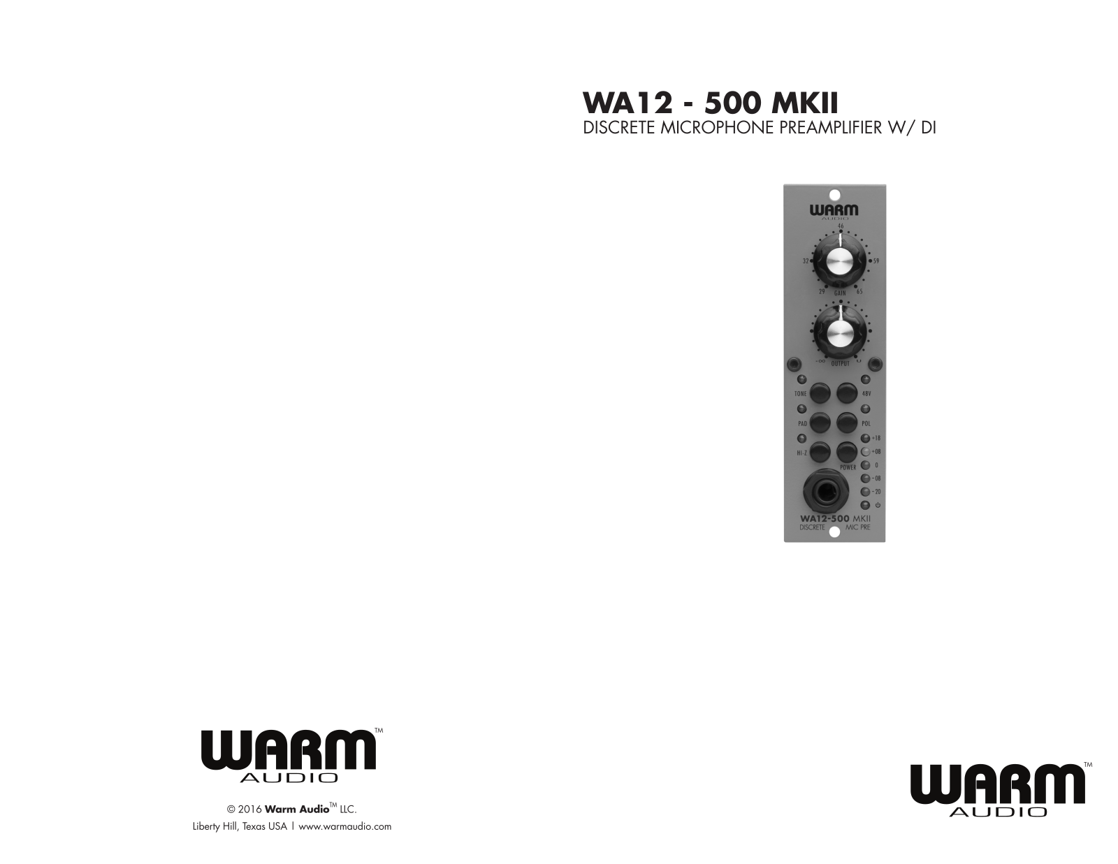 Warm Audio WA12-500-MKII Quick Start Guide