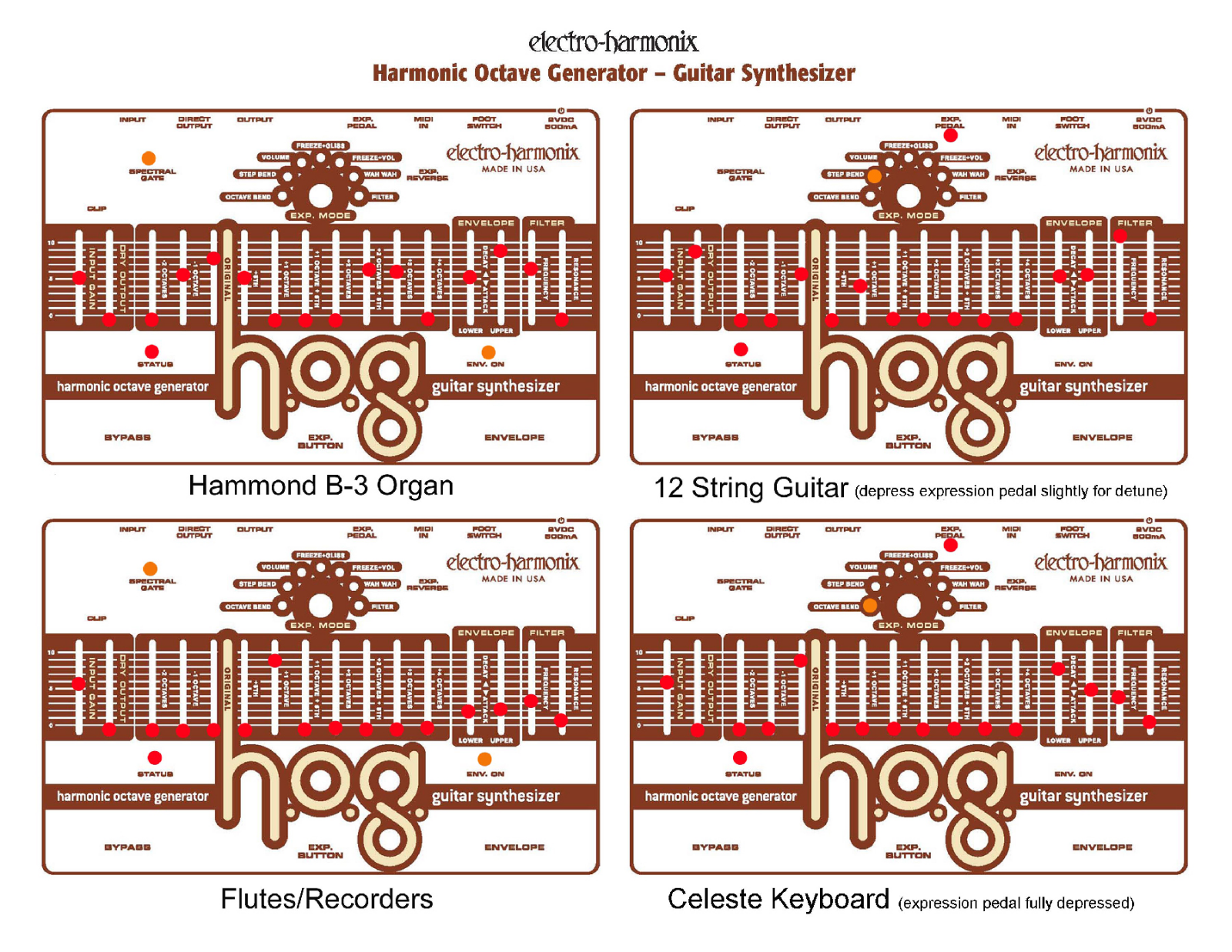 Electro-Harmonix Harmonic Octave Generator Guitar Synthesizer Settings